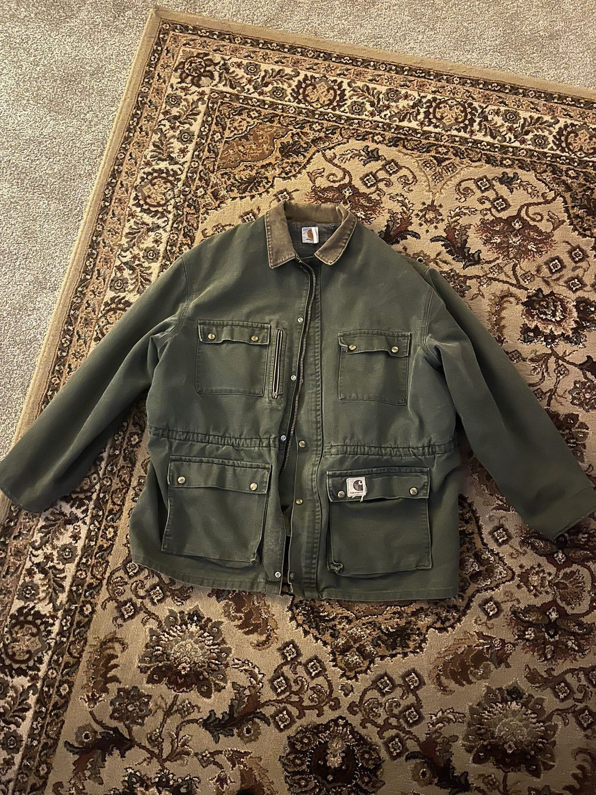 image of Carhartt Long Vintage Jacket Washed Green in Olive, Men's (Size 2XL)