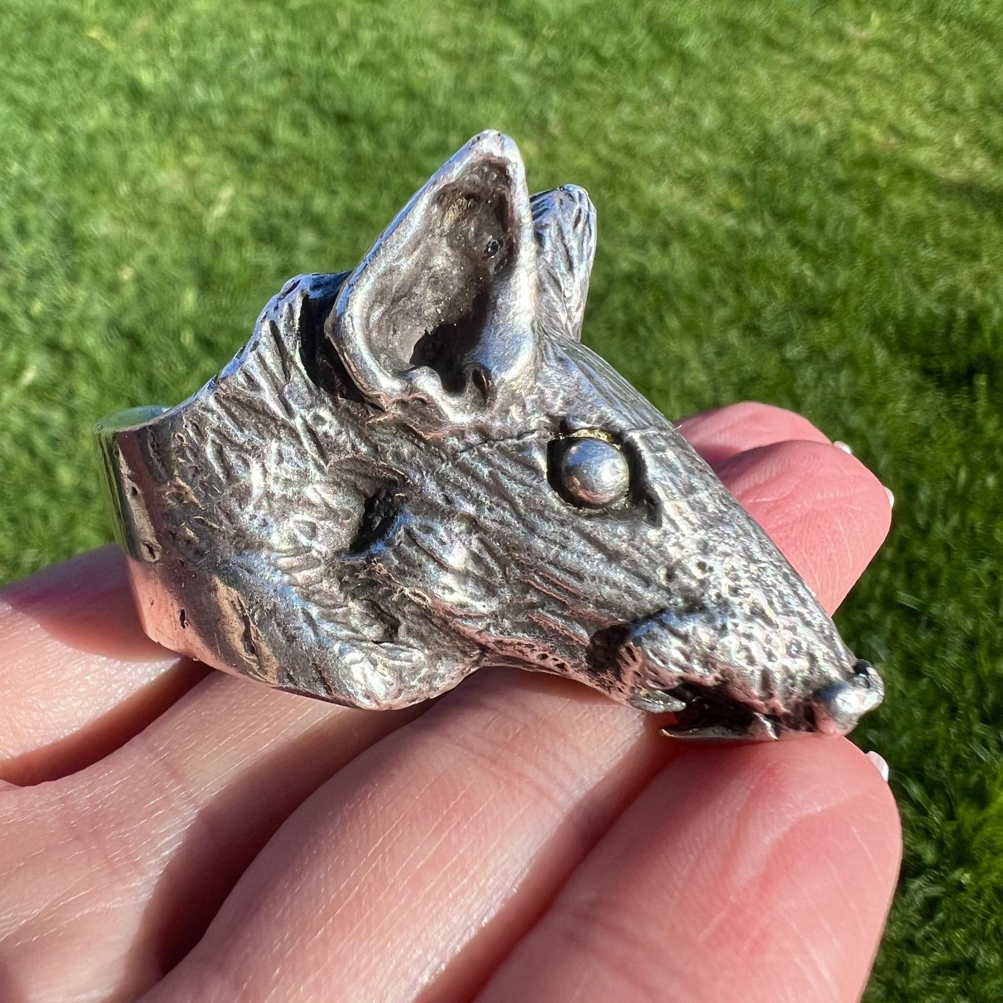 Massive Vintage Ring Head of Rat Mouse Marked Size 9.5