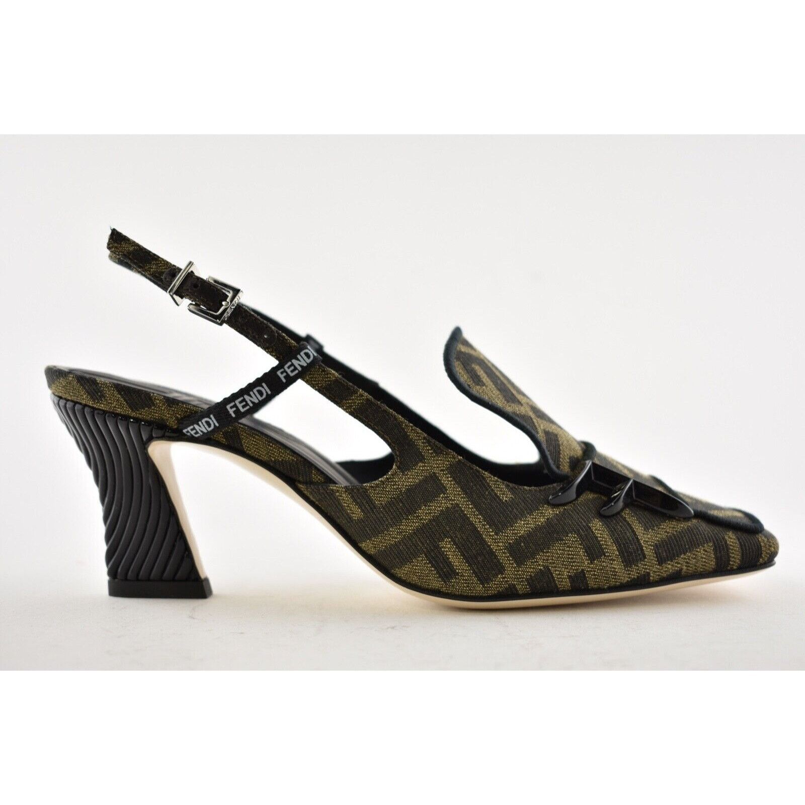 Fendi Freedom Jacquard FF Logo Square Toe Slingback Heel Pump 36.5 Size US 6.5 / IT 36.5 - 3 Thumbnail