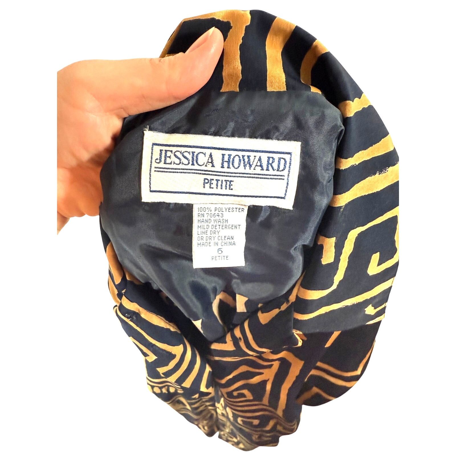 Vintage Vintage 80s Jessica Howard Black & Ochre Tribal Print Dress Size M / US 6-8 / IT 42-44 - 4 Thumbnail