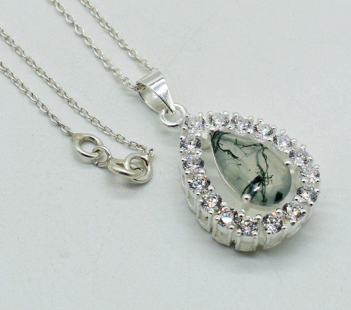 Handmade Natural Pear Moss Agate Gemstone Pendant, Bridal Gift Idea Size ONE SIZE - 5 Thumbnail