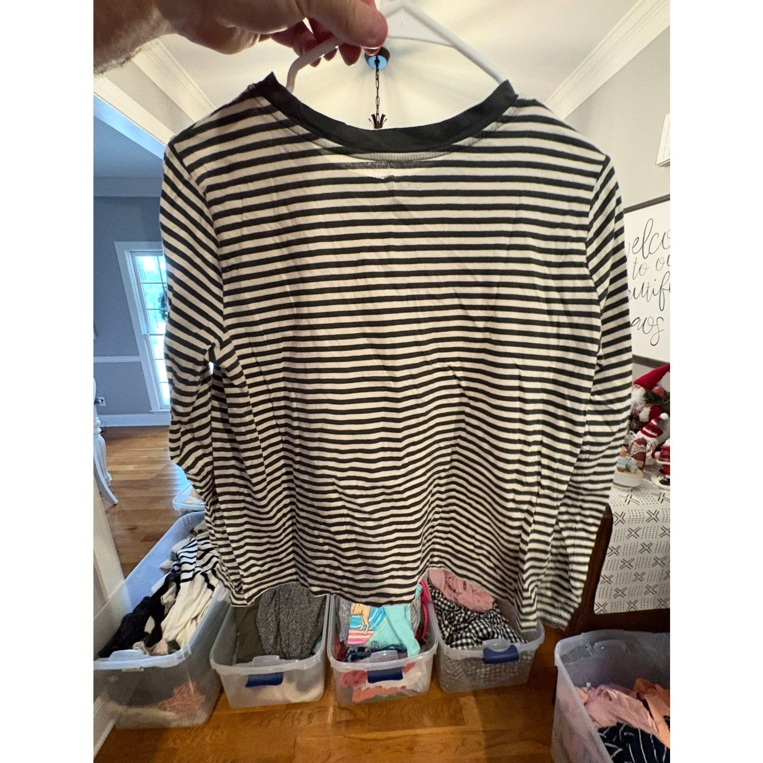 Loft LOFT Black White Striped Long Sleeve Tee Medium Crew Neck Size M / US 6-8 / IT 42-44 - 4 Thumbnail