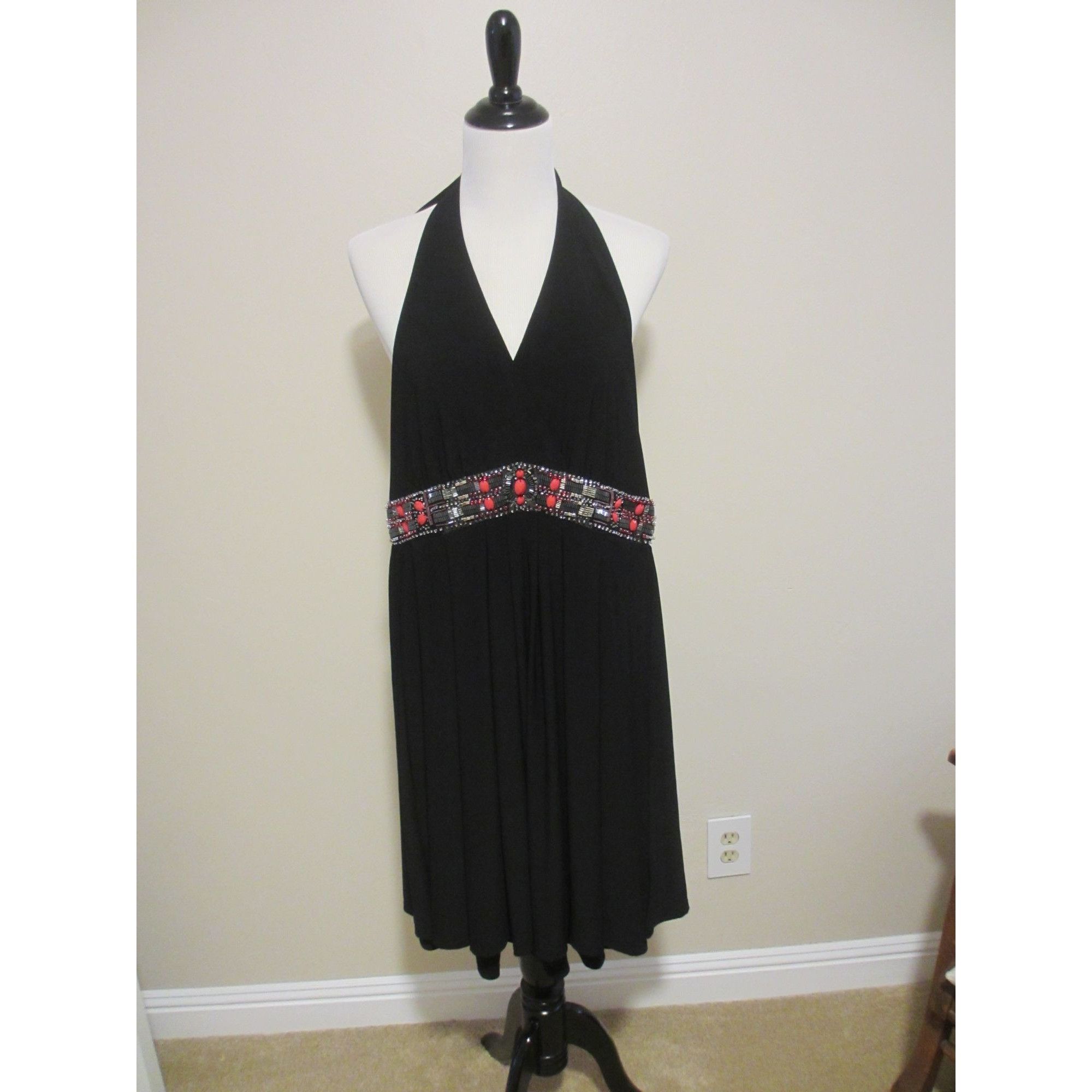 White House Black Market White House Black Market Womens Halter Dress With Beaded Wai Size M / US 6-8 / IT 42-44 - 3 Thumbnail