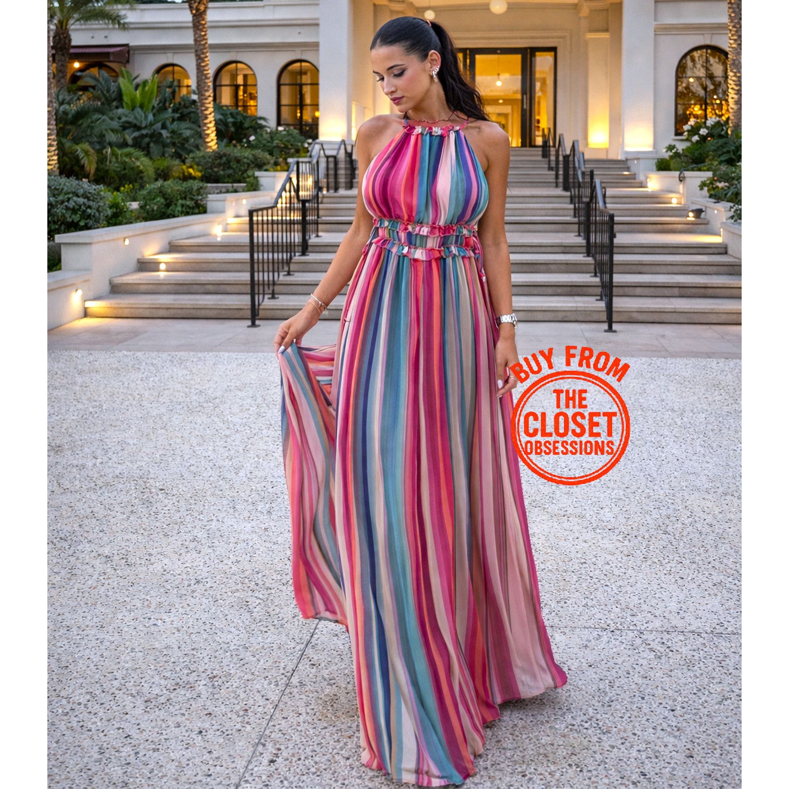 Mango MANGO Resort Stripe Halter Maxi Vacation Dress NWT Size M / US 6-8 / IT 42-44 - 10 Thumbnail