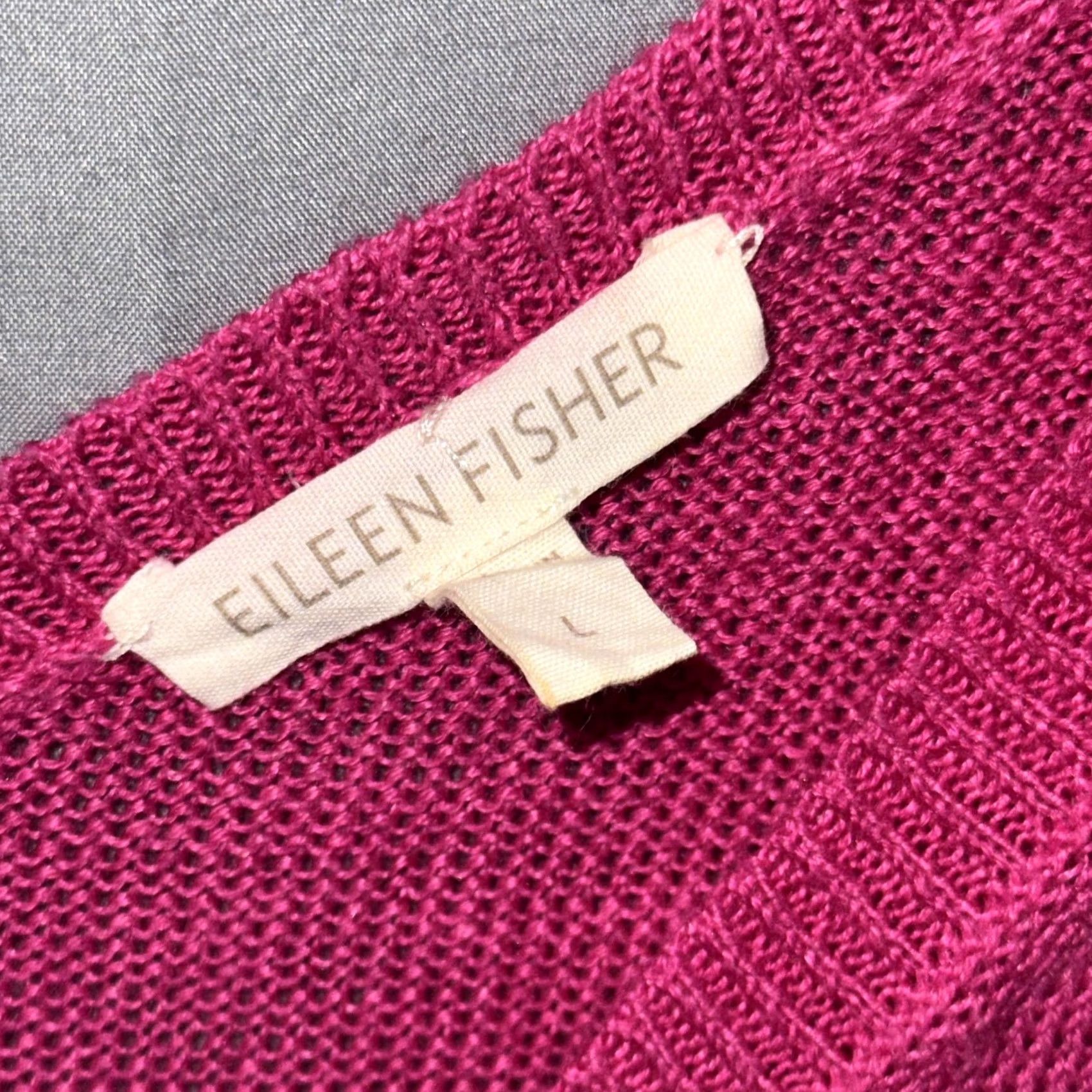 Eileen Fisher VINTAGE Eileen Fisher Sweater Womens Large Magenta Linen V-Neck Dolman Short Sleeve Size L / US 10 / IT 46 - 3 Thumbnail