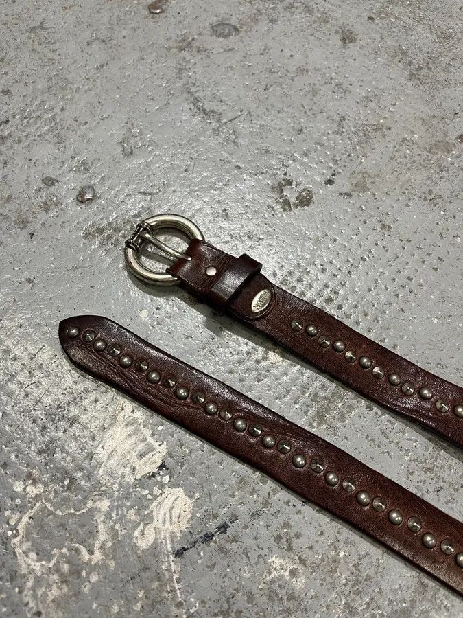 Designer × Vintage 2000s Nanni Studded Brown Leather Belt Size ONE SIZE - 5 Thumbnail