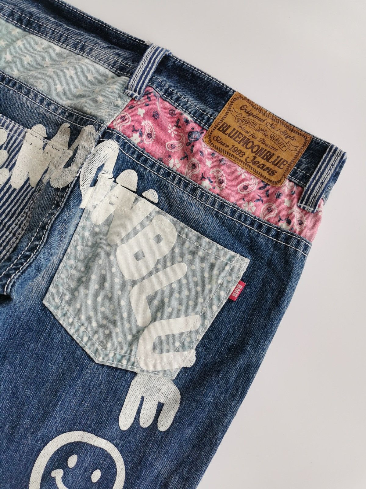 Japanese Brand Blue Moon Blue Printed Jeans Size US 31 - 3 Thumbnail