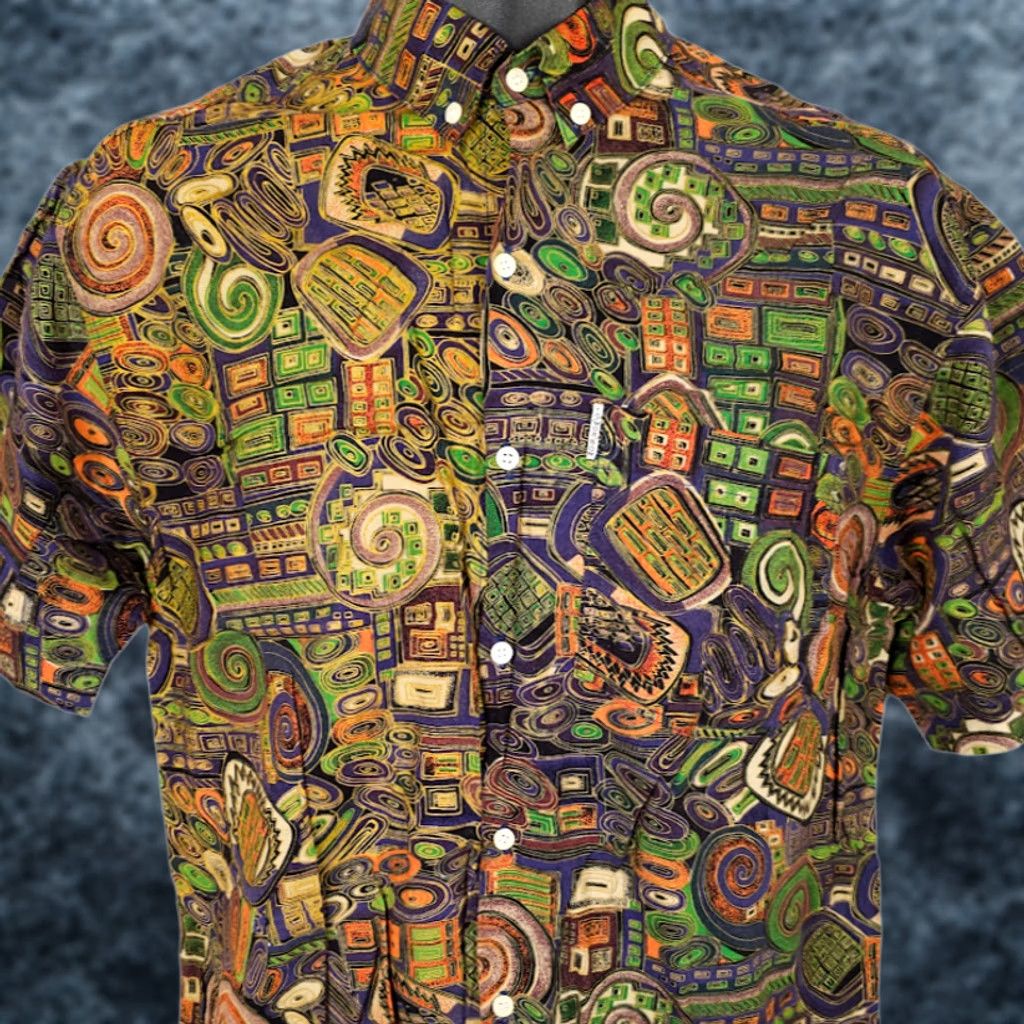 Vintage VINTAGE Tomorrow Abstract Shirt Mens Size Small Camp All Over Print Geometric Size US S / EU 44-46 / 1 - 1 Thumbnail