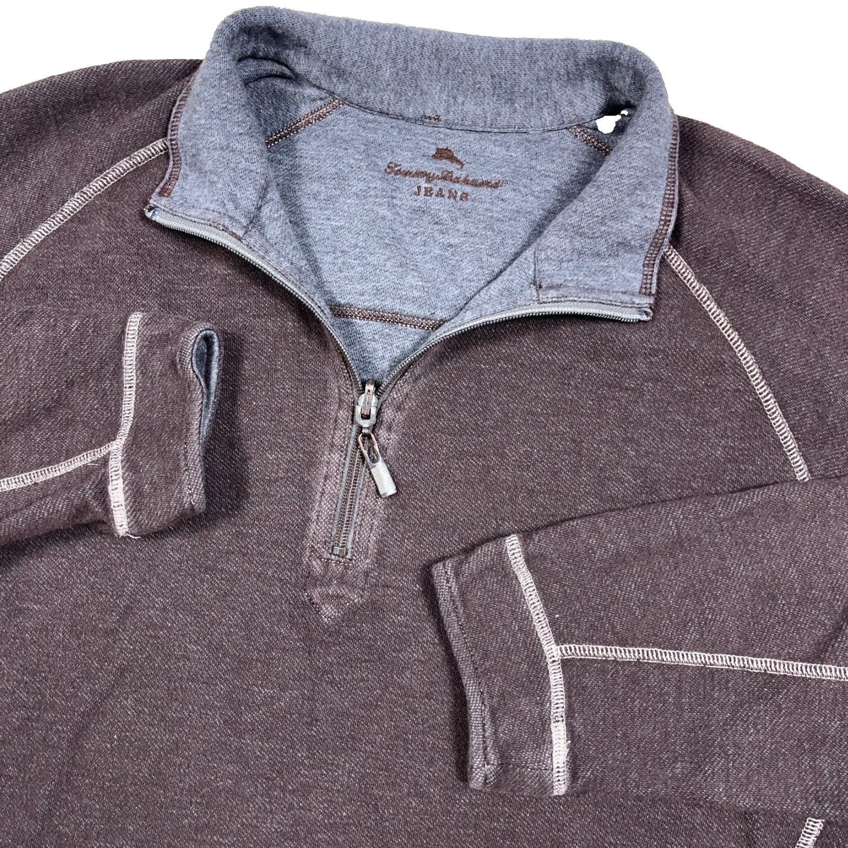 Tommy Bahama Tommy Bahama Sweater Men Large Brown Gray Pullover Quarter Zip Reversible Casual Knit 1/4 Zip All Seasons Heavyweight Zipper Logo Embroidered Size US L / EU 52-54 / 3 - 2 Thumbnail