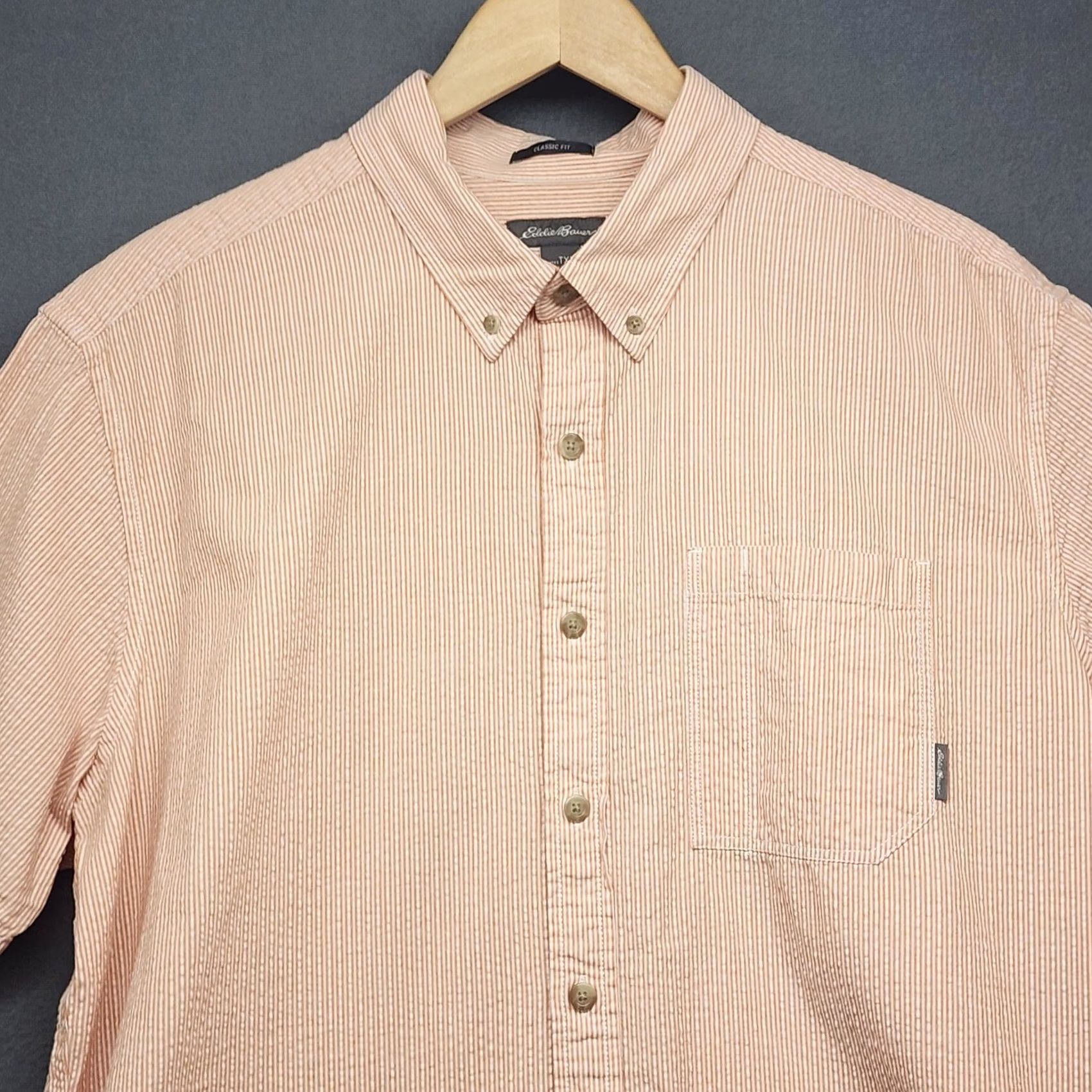 Eddie Bauer Eddie Bauer Shirt Men TXL Tall XL Seersucker Orange White Short Sleeve Button Up Size US XL / EU 56 / 4 - 7 Thumbnail