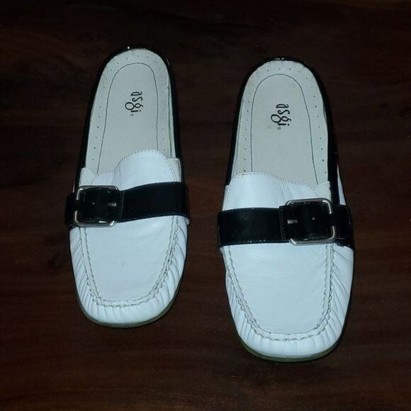 Vintage ASGI White & Black Leather Sz. 7 Mule Loafer Size US 7 / IT 37 - 2 Thumbnail