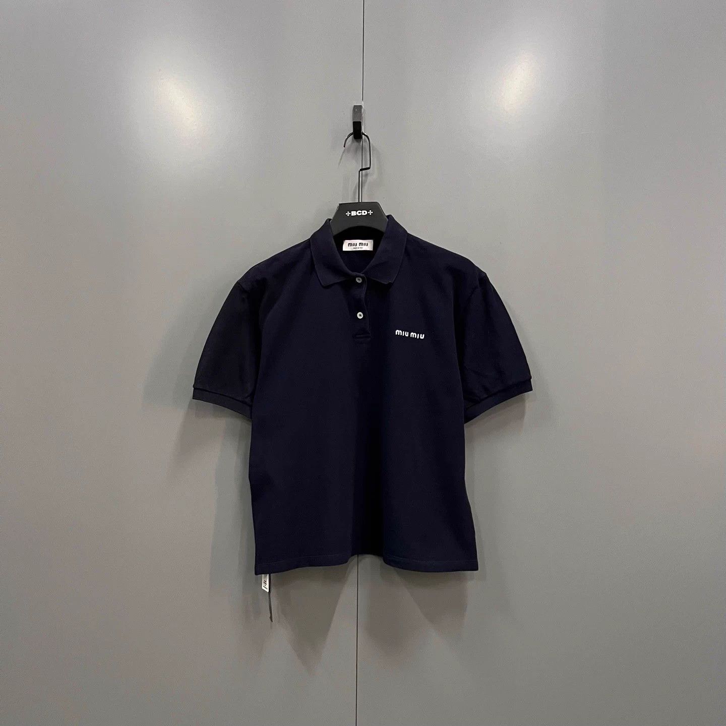 Miu Miu MIU MIU Navy Blue Logo Print Short-Sleeve Polo Shirt L Size L / US 10 / IT 46 - 1 Thumbnail