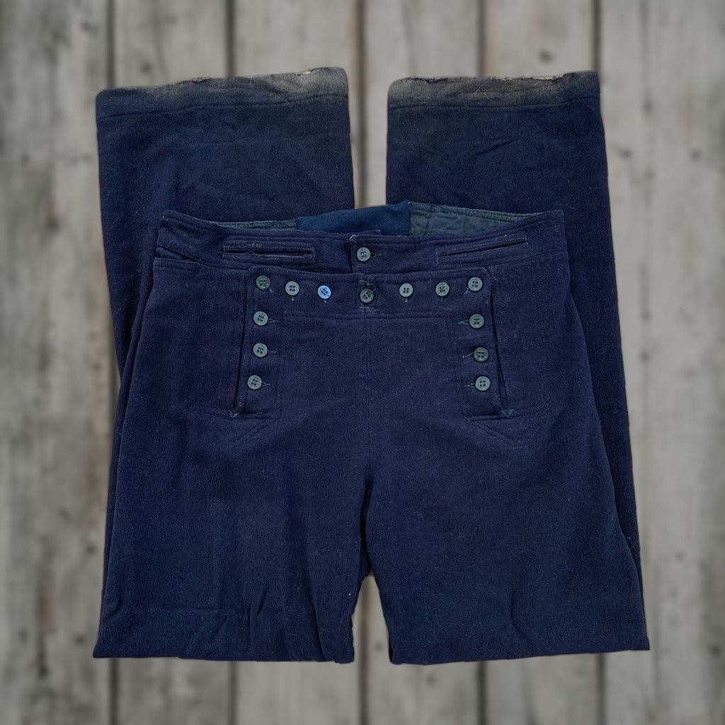 Vintage VINTAGE The Seafarer MENS Wool BLUE Sailer Front Button Disco PANTS Size 34x32 Size US 34 / EU 50 - 1 Thumbnail