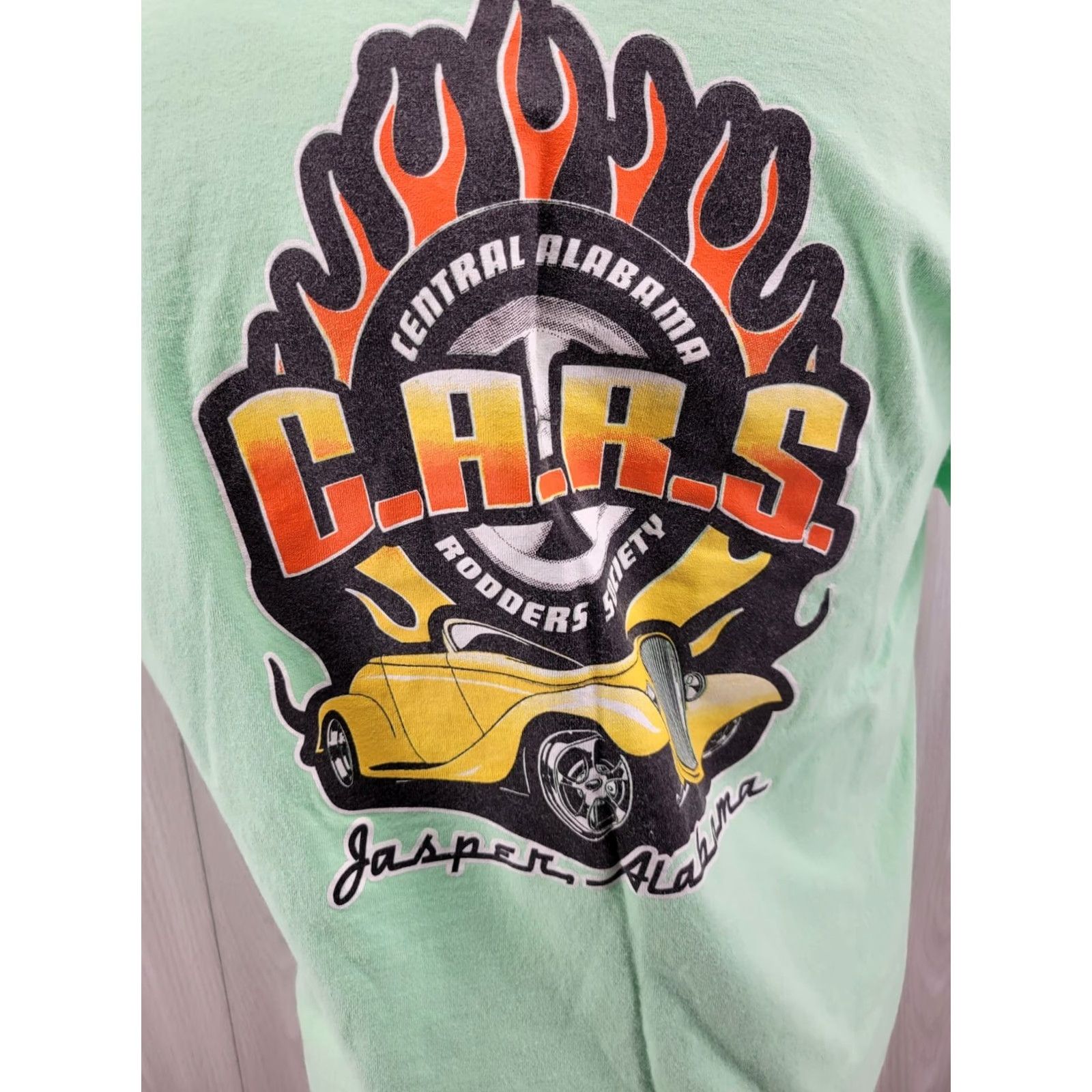 Gildan VINTAGE Central Alabama Rodders Society Mens Shirt L Green Shirt Mens L Green 90s Hot Rod Theme Size US L / EU 52-54 / 3 - 2 Thumbnail