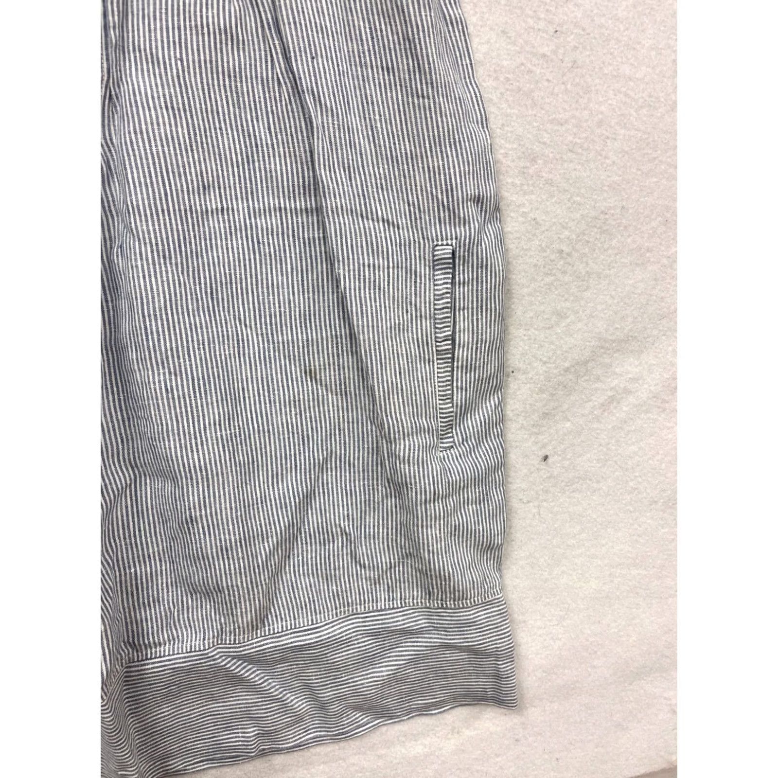 FLAX FLAX XL Sleeveless Striped Button-Front Dress Women's XL Blue Linen Woven Tank Dress Pockets Casual Summer Spring Knee Length Vintage: No Size XL / US 12-14 / IT 48-50 - 7 Thumbnail