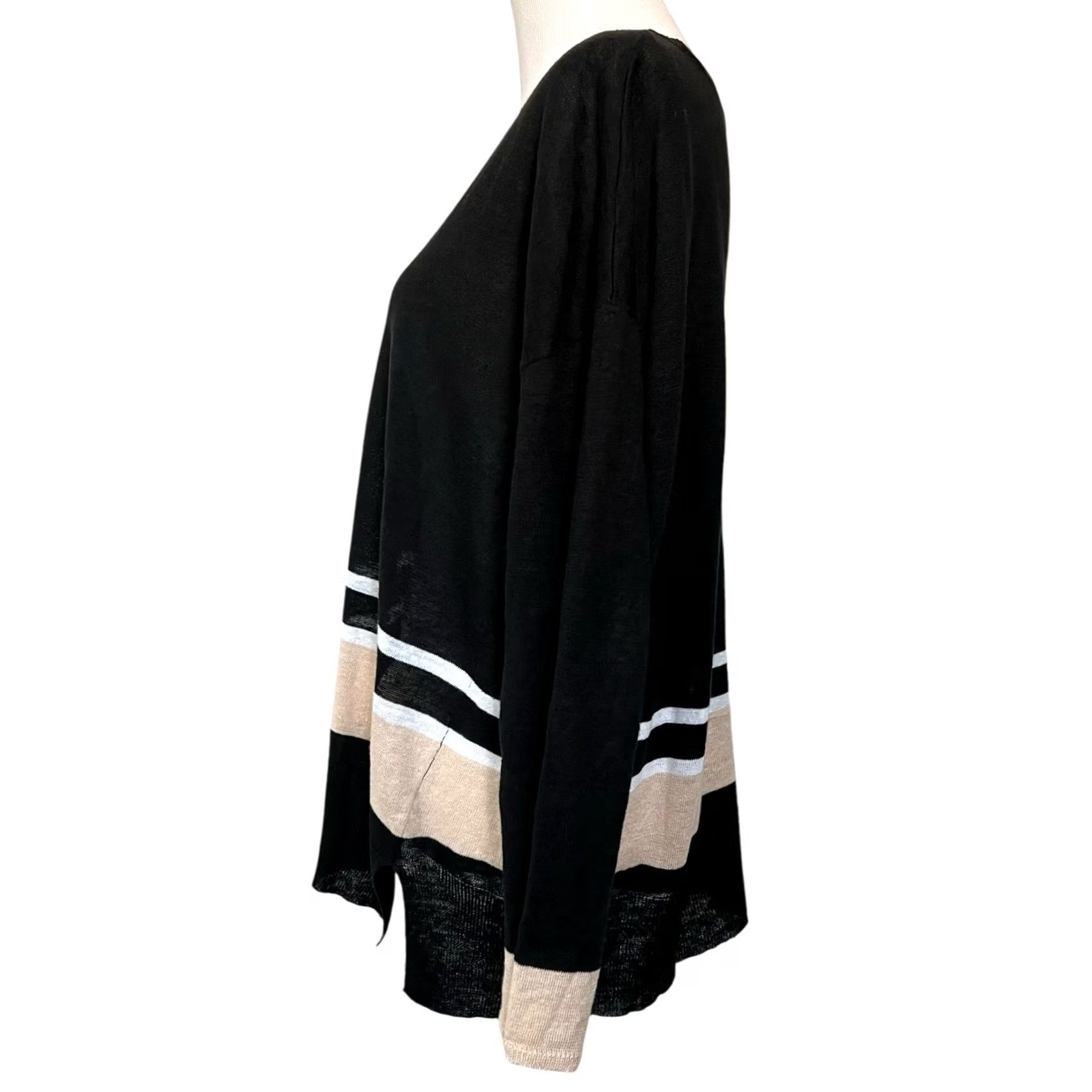 Vintage Lisa Todd 100% Linen Sweater Long Sleeve Black Beige Lightweight Plus Size 1X Woman Pullover Linen 1X Womens Black Beige Long Sleeve Size XL / US 12-14 / IT 48-50 - 4 Thumbnail