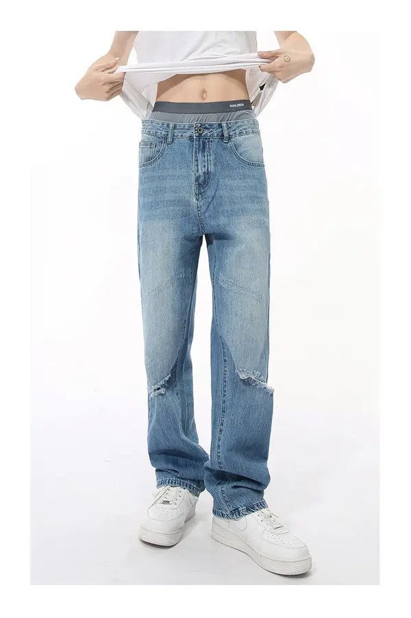 Jean Japanese retro simple ripped retro straight jeans Size US 32 / EU 48 - 8 Thumbnail