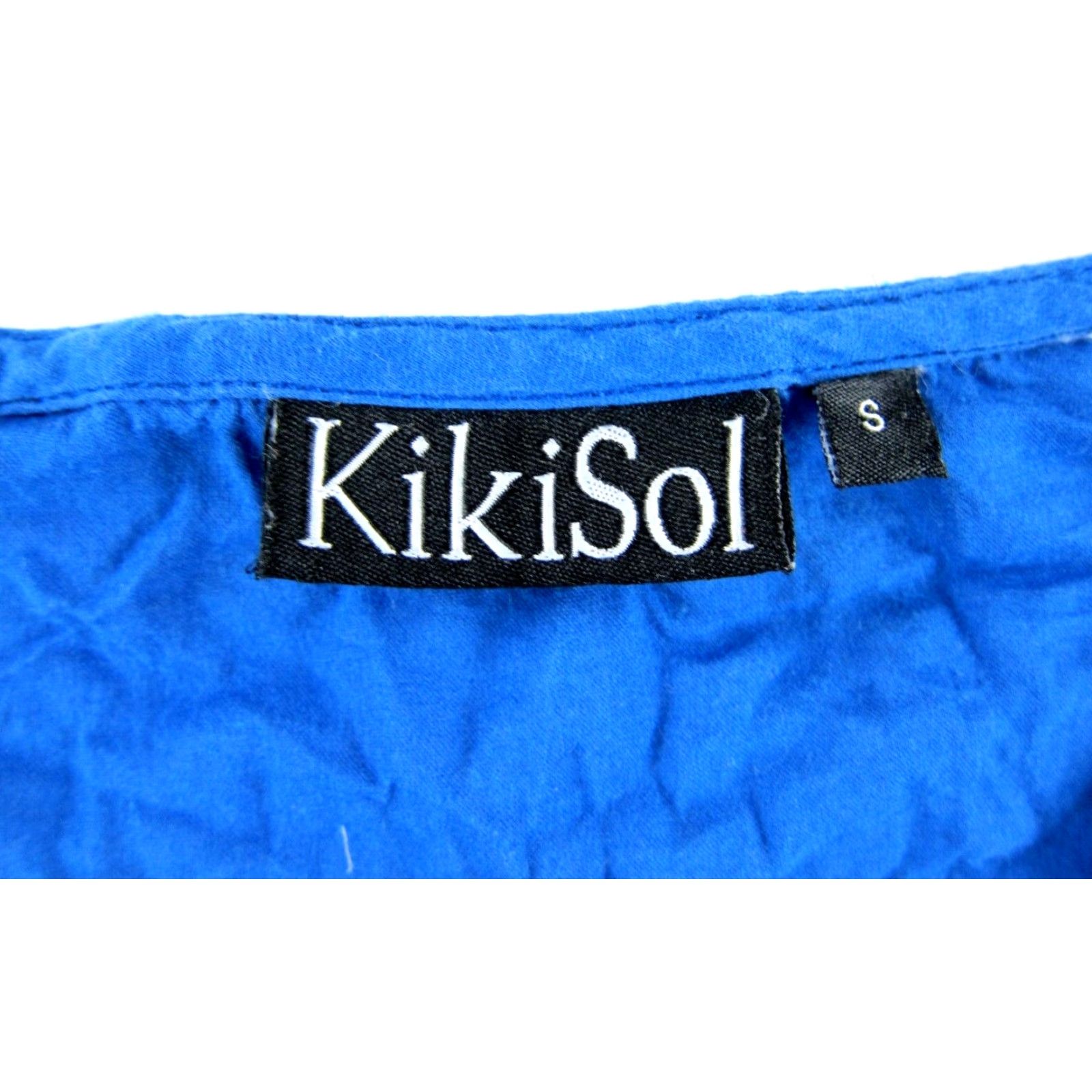 Vintage KikiSol 100% Cotton Blue Embroidered 3/4 Sleeve V-Neck Tunic Peasant Blouse S - Womens Shirt Size S / US 4 / IT 40 - 3 Thumbnail