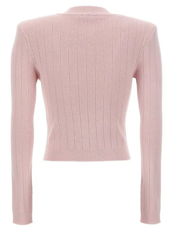 Balmain o1s1wg110725 Logo Button Cropped Cardigan in Pink Size XL / US 12-14 / IT 48-50 - 2 Thumbnail