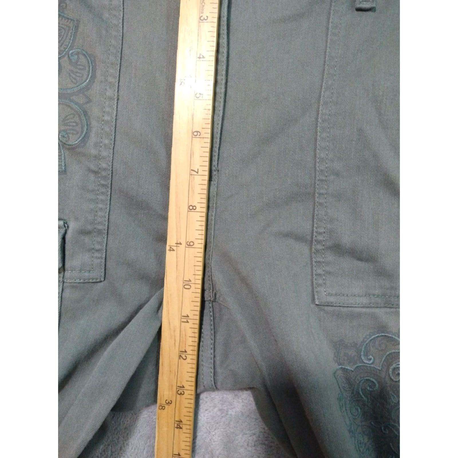 Vintage J Jill Pants Womens 10 Green Cargo Chino Floral Embroidered Mid Rise Stretch Casual Travel Bohemian Preppy Size 32" / US 10 / IT 46 - 4 Thumbnail