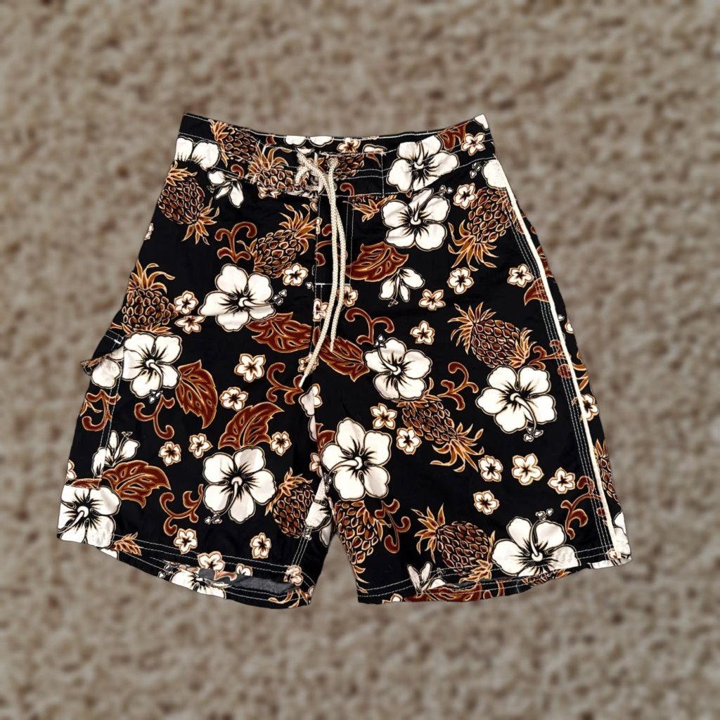 Swims VINTAGE Unbranded Board Shorts Mens 28 Black Beige Floral Hawaiian US Made Polyester Swim Surf Beach Drawstring Men Size US 28 / EU 44 - 1 Thumbnail