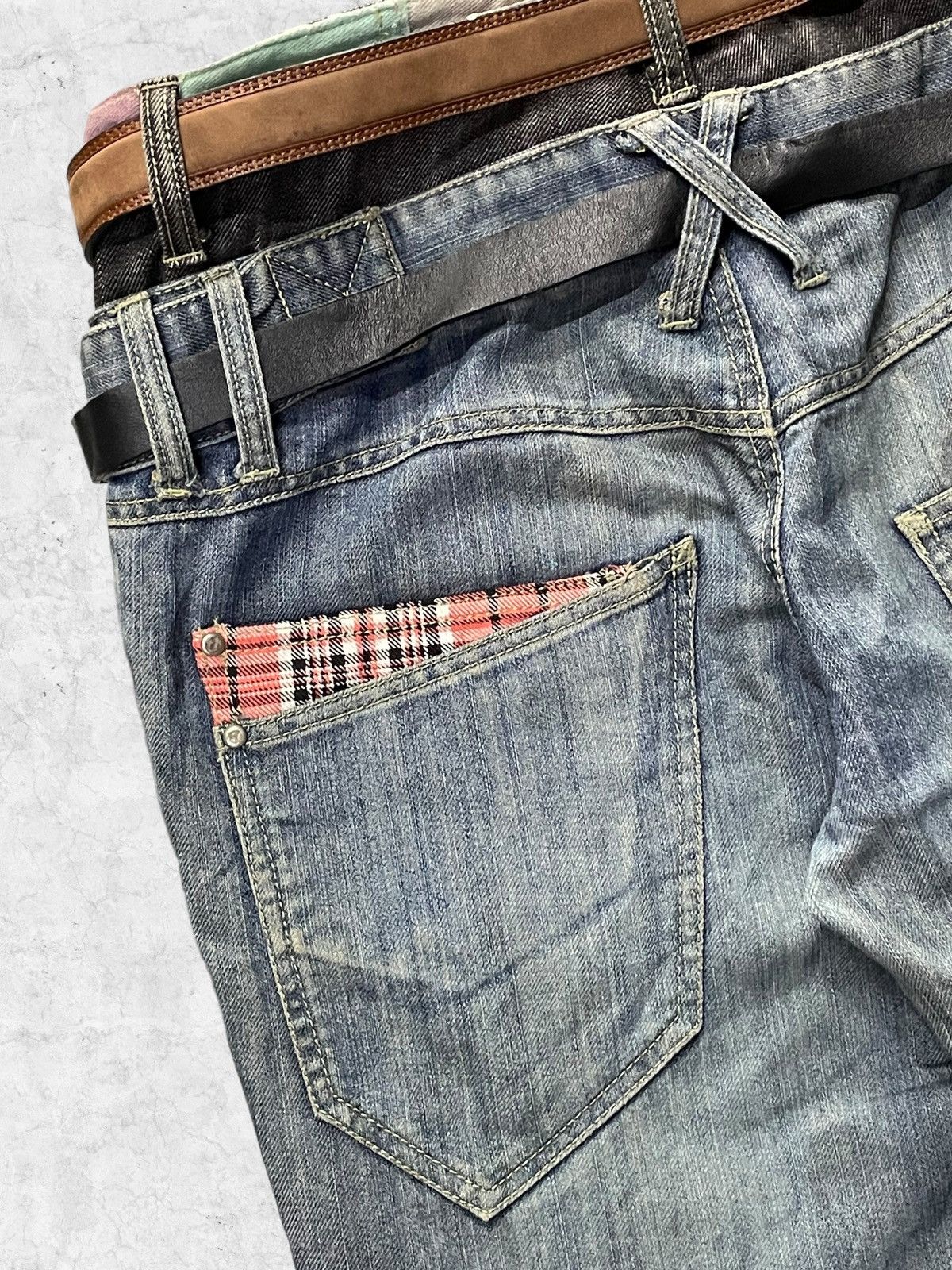 Japanese Brand Vintage Manydope Double Waist Denim Pants With Leather Belt Size US 32 / EU 48 - 13 Thumbnail