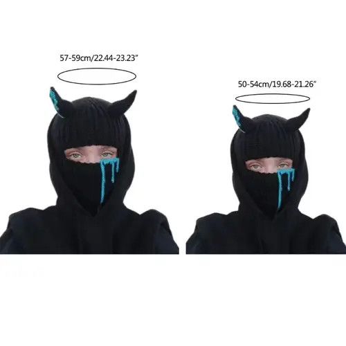Other Black Devil Horn knit Balaclava Ski Mask Size ONE SIZE - 2 Thumbnail