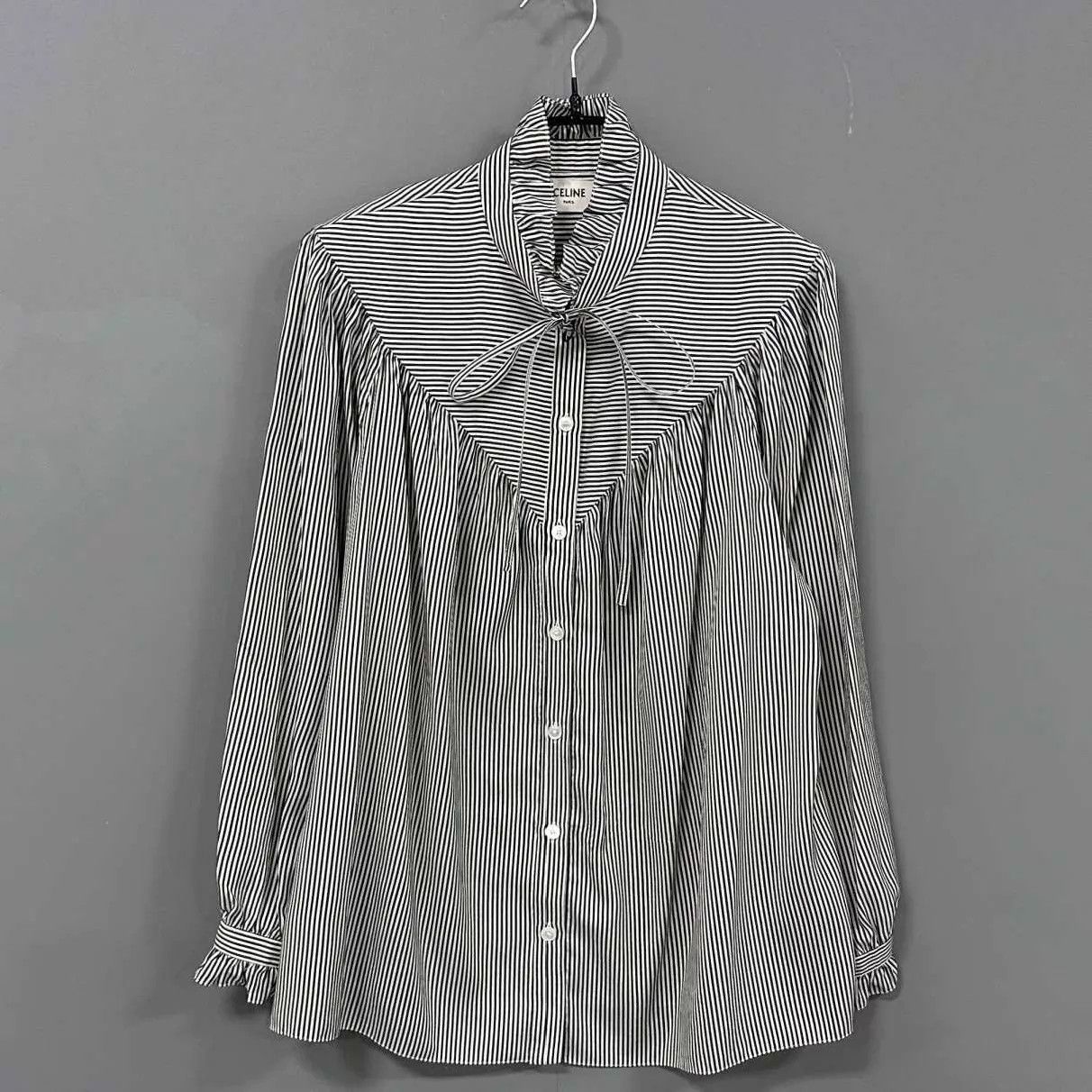 Celine Celine Striped Silk Tie-Front Shirt Women's 36 Size XS / US 0-2 / IT 36-38 - 1 Thumbnail