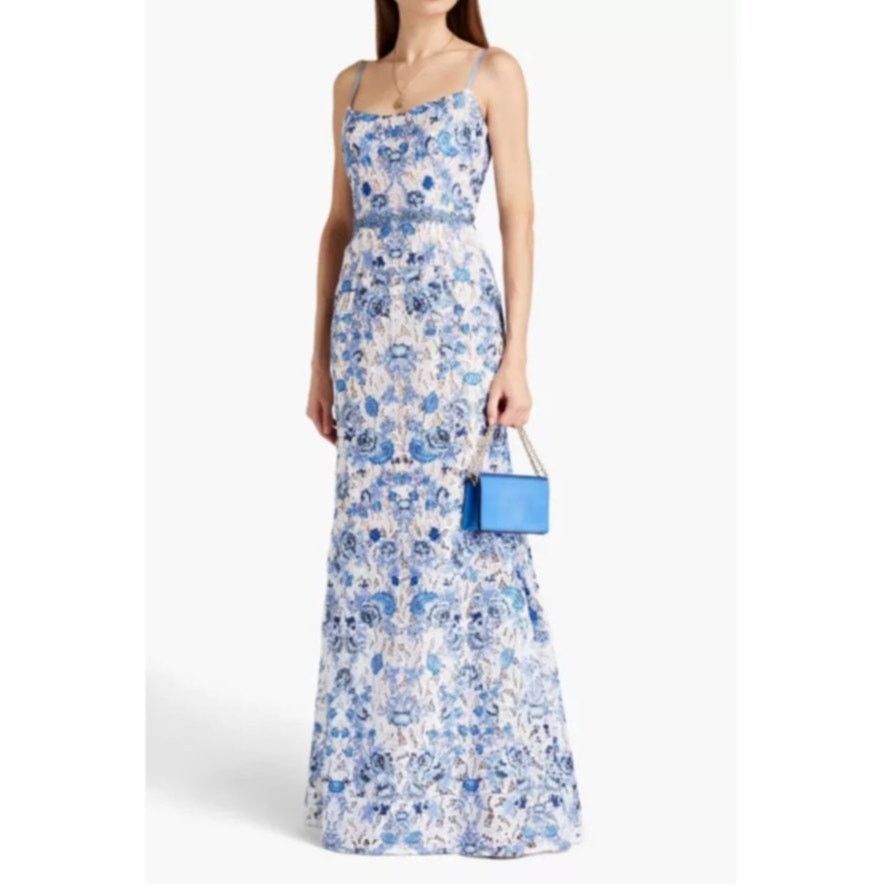 Marchesa Marchesa Notte Floral Macramé Lace Gown blue white Size 6 Size M / US 6-8 / IT 42-44 - 11 Thumbnail