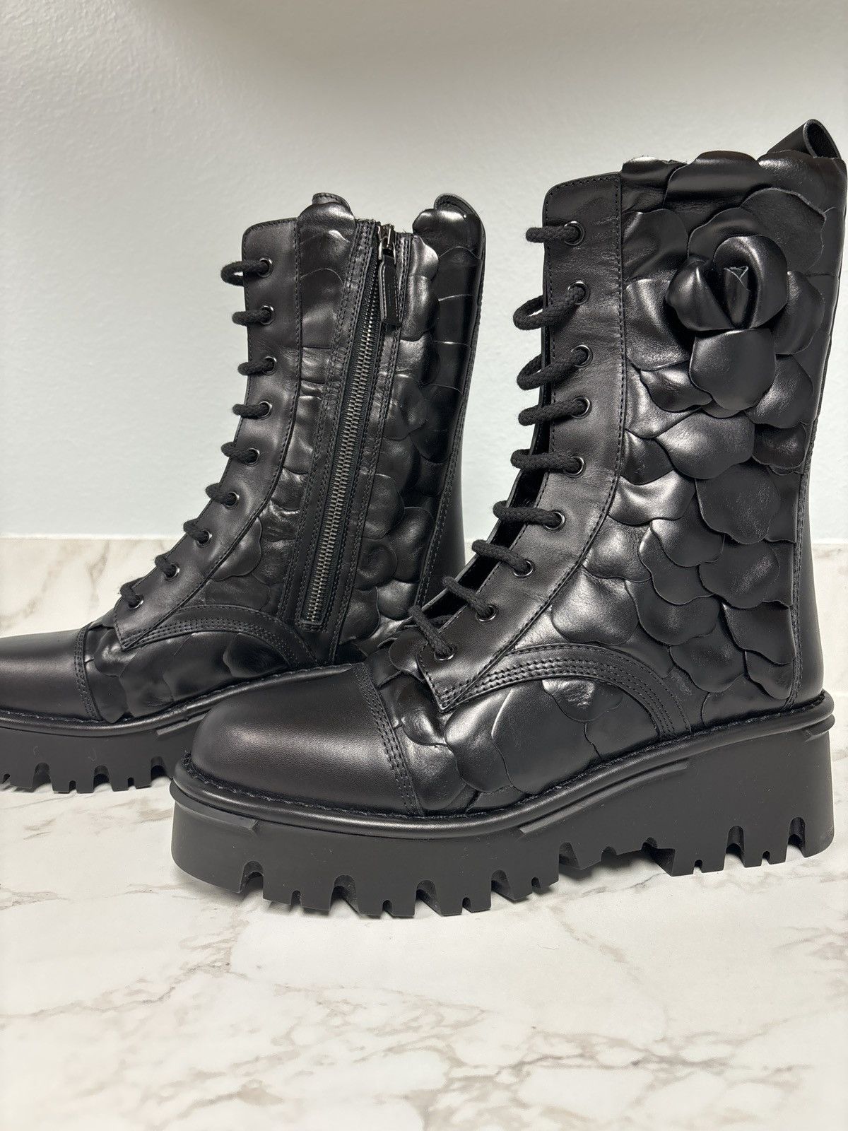 image of Valentino Atelier 03 Rose Combat Boot in Black, Women's (Size 7)