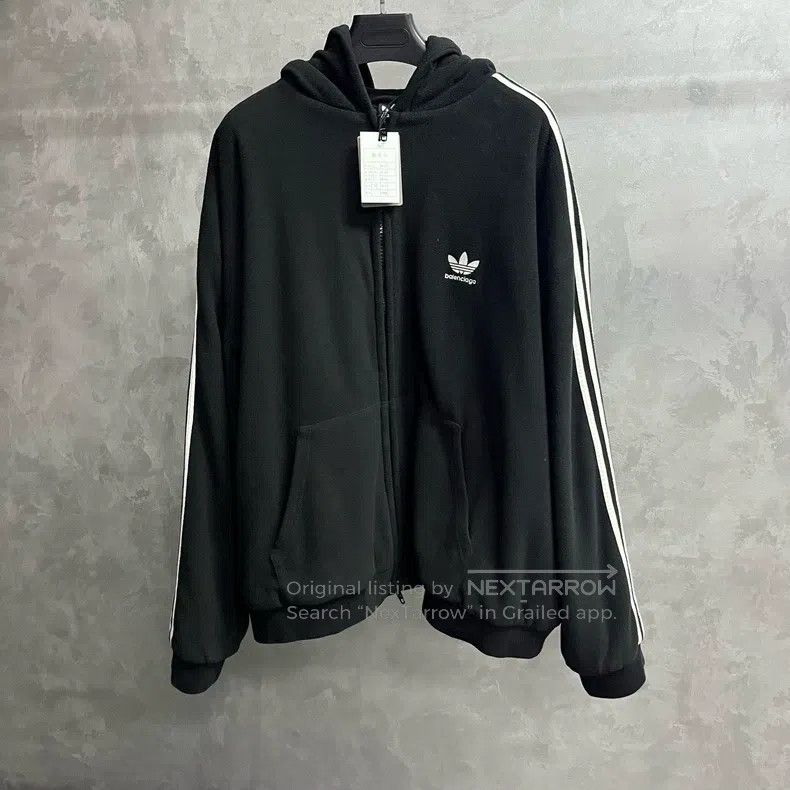 Balenciaga Black fleece embroidered pattern logo zipper ho