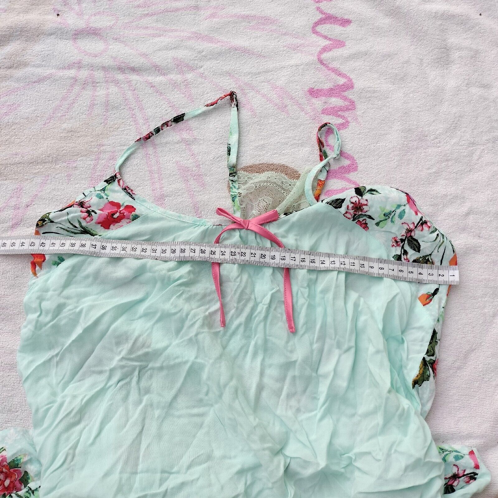 Designer Bras N Things Pyjama Cami Tank Top Mint Green Floral Lace Size M / US 6-8 / IT 42-44 - 8 Thumbnail