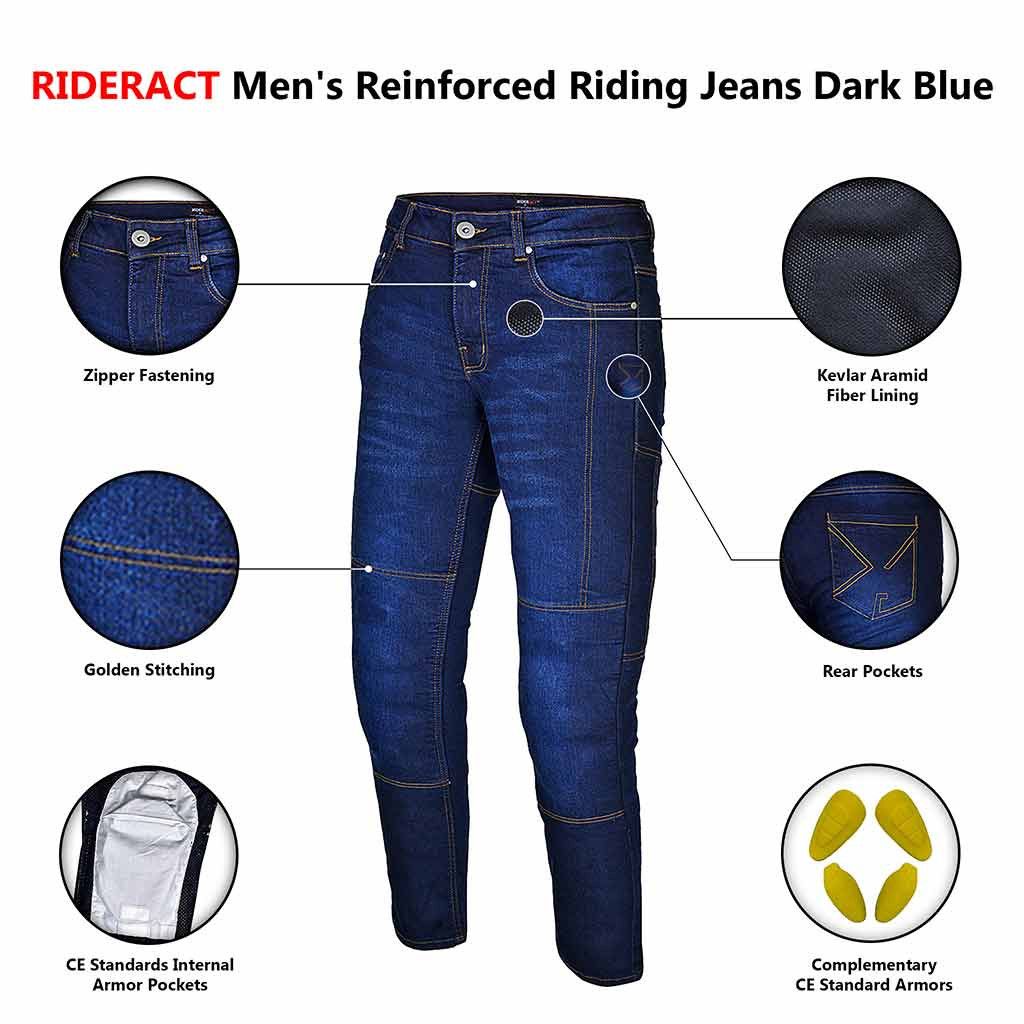 Jean RIDERACT® Men's Reinforced Motorcycle Riding Jeans Dark Blue Size US 32 / EU 48 - 5 Thumbnail