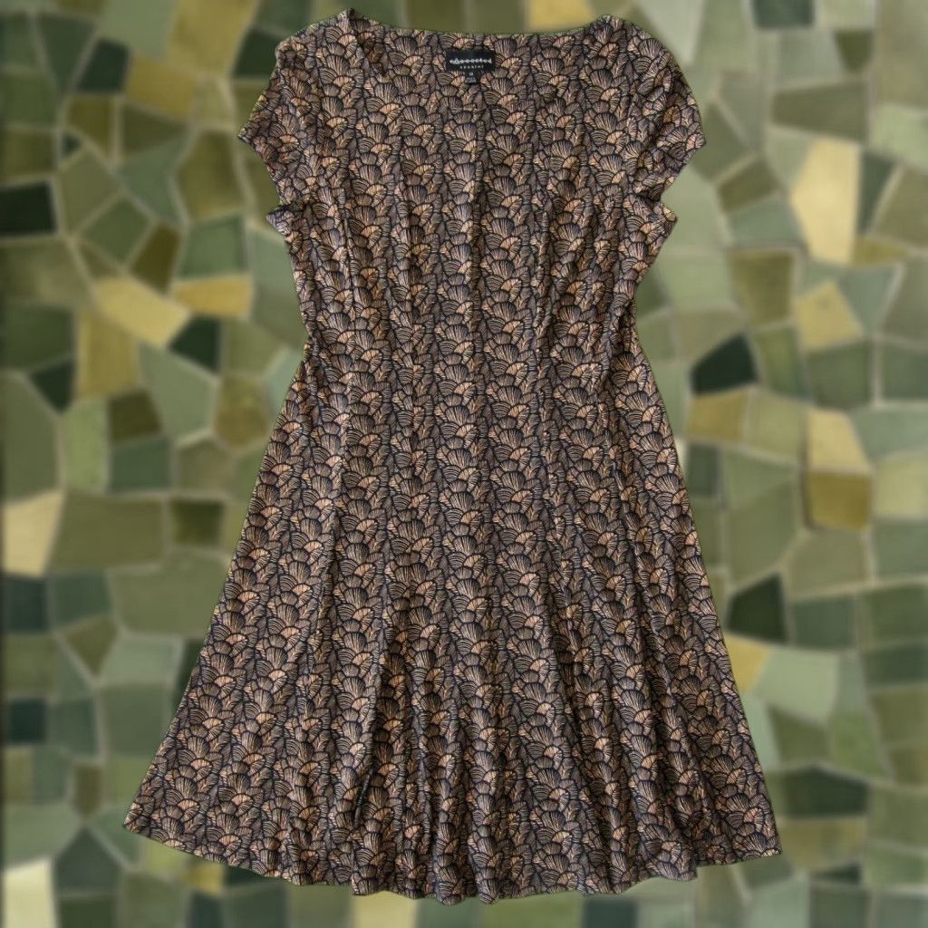 Vintage Connected Apparel Black Brown Floral Stretch Cap Sleeve A-Line Dress Size 10 Size L / US 10 / IT 46 - 1 Thumbnail