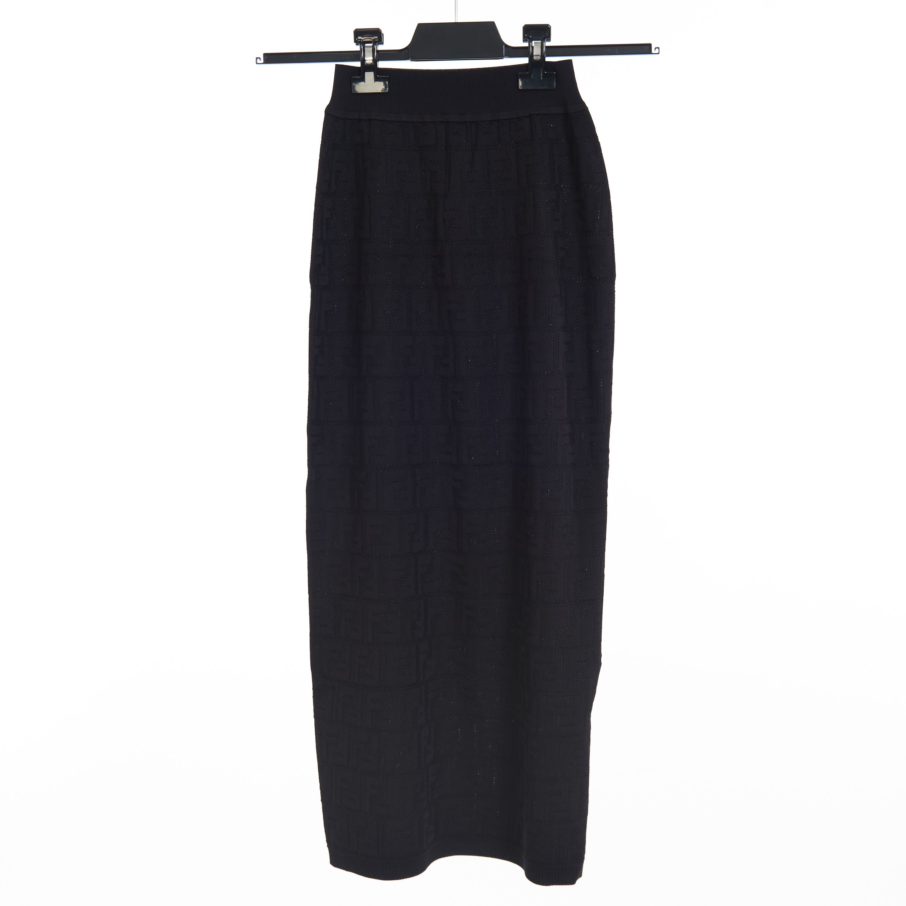 Fendi Black Midi Skirt With FF Motif Inlay Size XS / US 0-2 / IT 36-38 - 3 Thumbnail