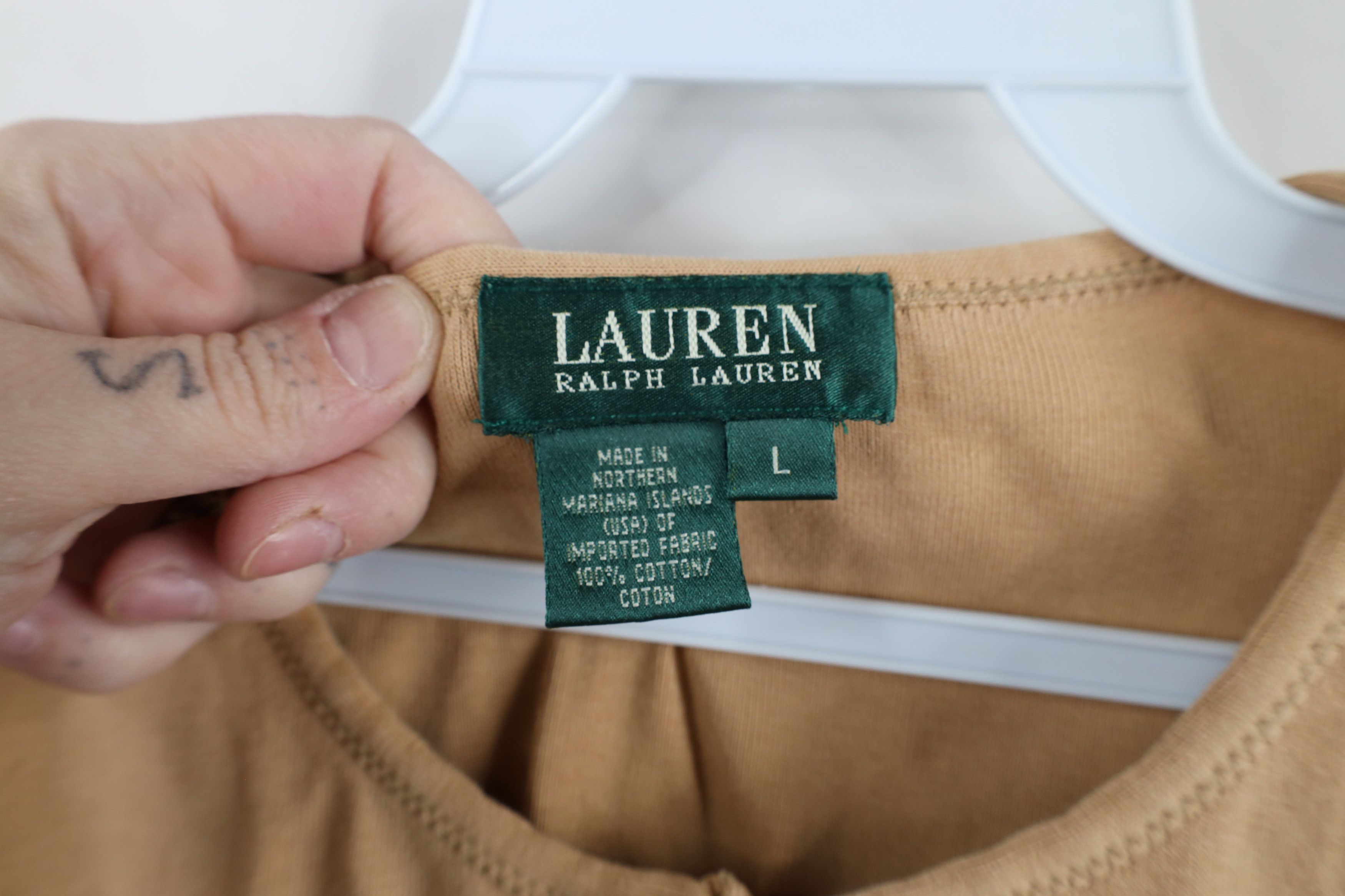 Ralph Lauren × Vintage Vintage 90s Ralph Lauren Knit Henley T-Shirt Beige USA Size L / US 10 / IT 46 - 11 Thumbnail
