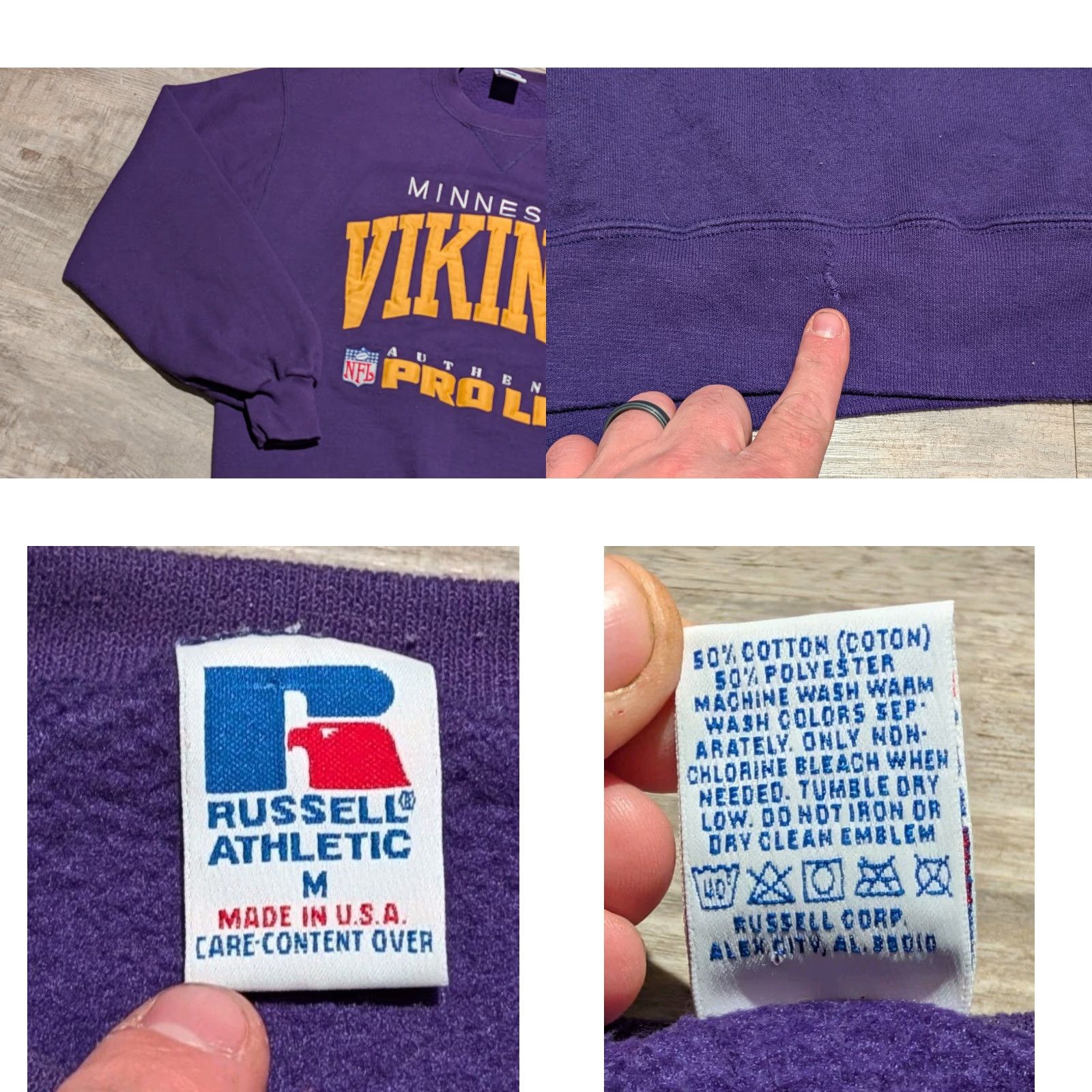 Russell Athletic VINTAGE Russell Athletic Pro Line Minnesota Vikings Crewneck Sweatshirt Mens Medium Purple Embroidered Logo USA Made Heavyweight Fleece Lined Pullover Size US M / EU 48-50 / 2 - 8 Thumbnail