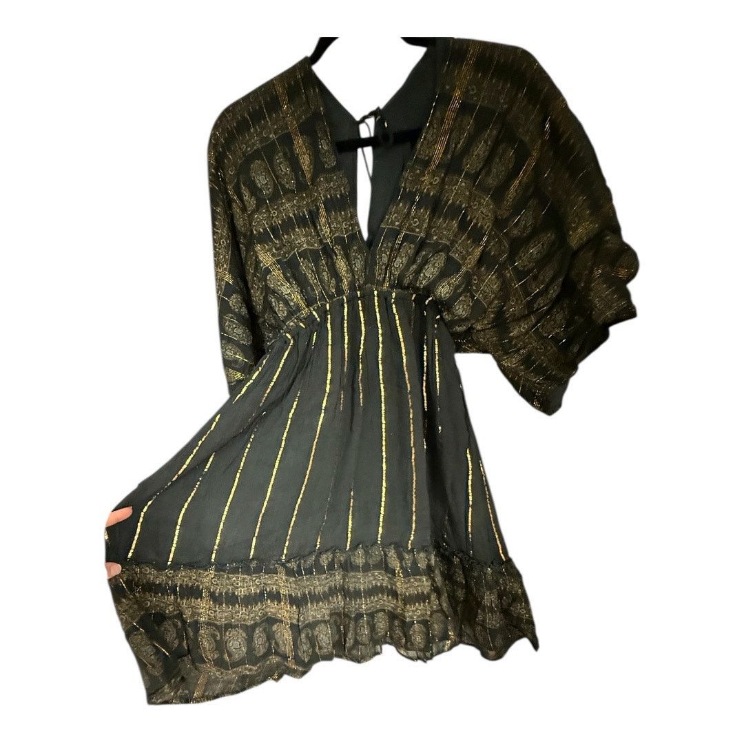 Other Ashley Taylor Metallic Print V-Neck Boho Kimono Dress Size ONE SIZE - 3 Thumbnail