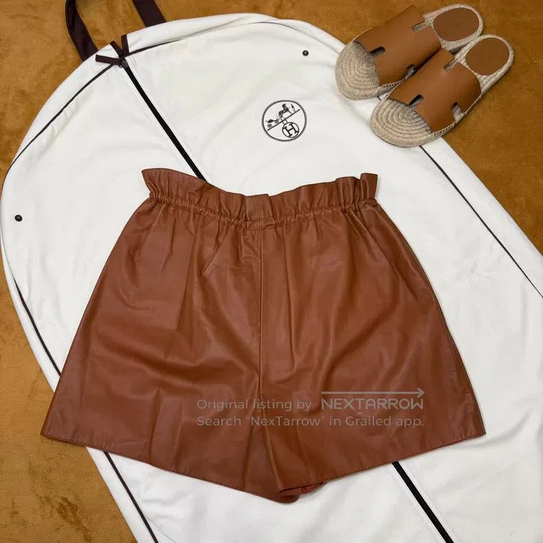 Hermes Hermes Caramel Flower Bud Leather Short Pants Size 42" / US 20 - 2 Thumbnail
