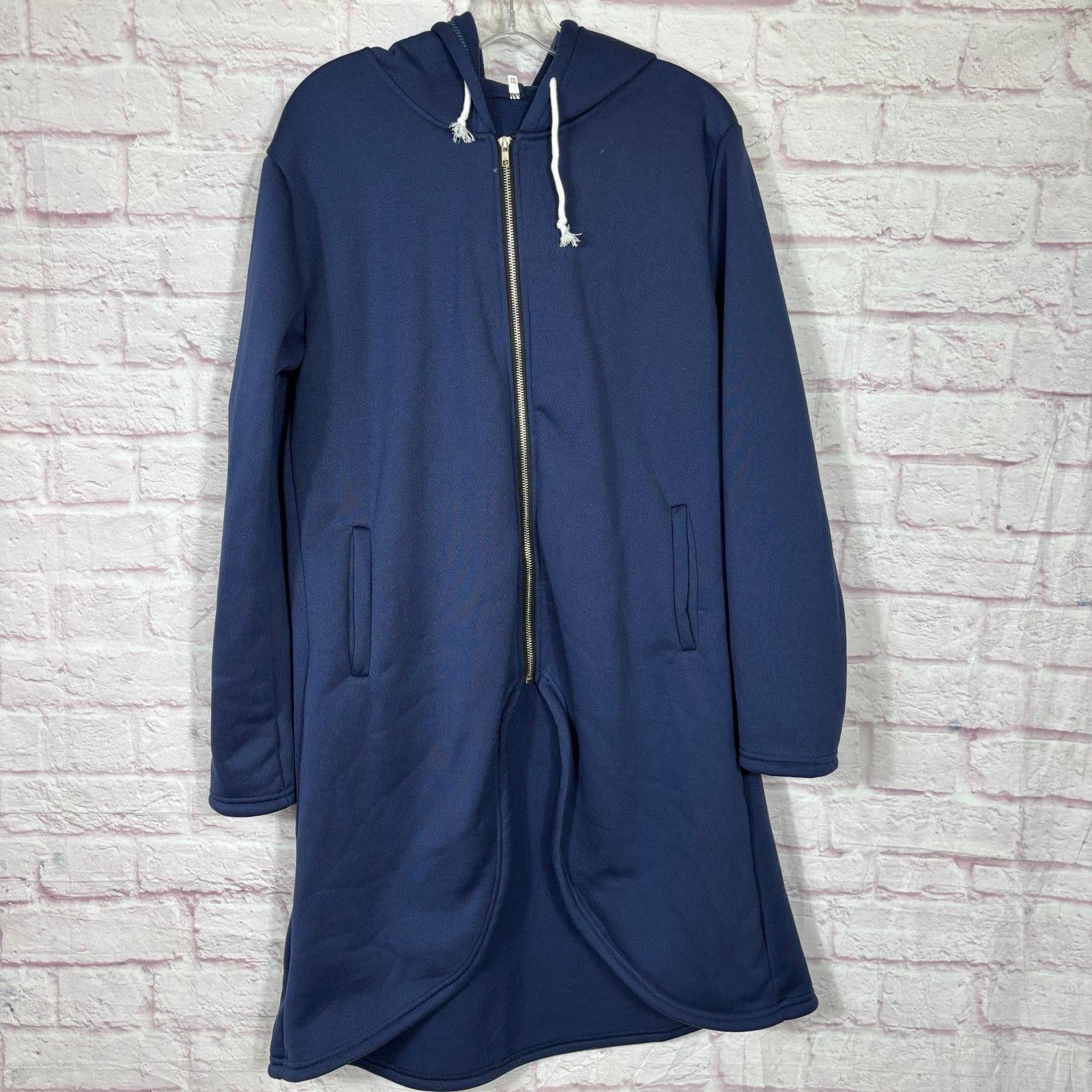 Other Navy Blue Zip-Up Hoodie with Drawstring Hood Womens XXL Size XXL / US 16-18 / IT 52-54 - 1 Thumbnail