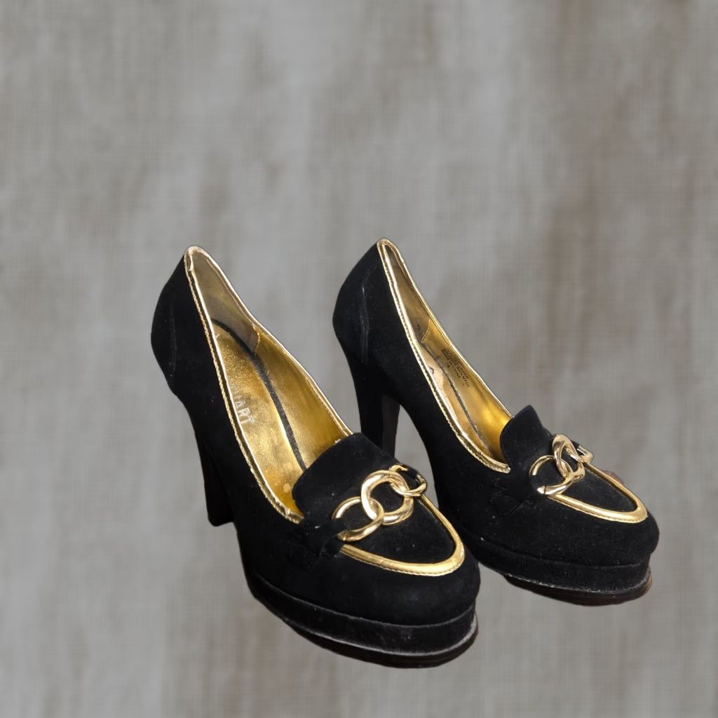 Vintage Colin Stuart Black Suede Gold Heel Round Toe Adult Women's Size 7 Shoes Size US 7 / IT 37 - 1 Thumbnail