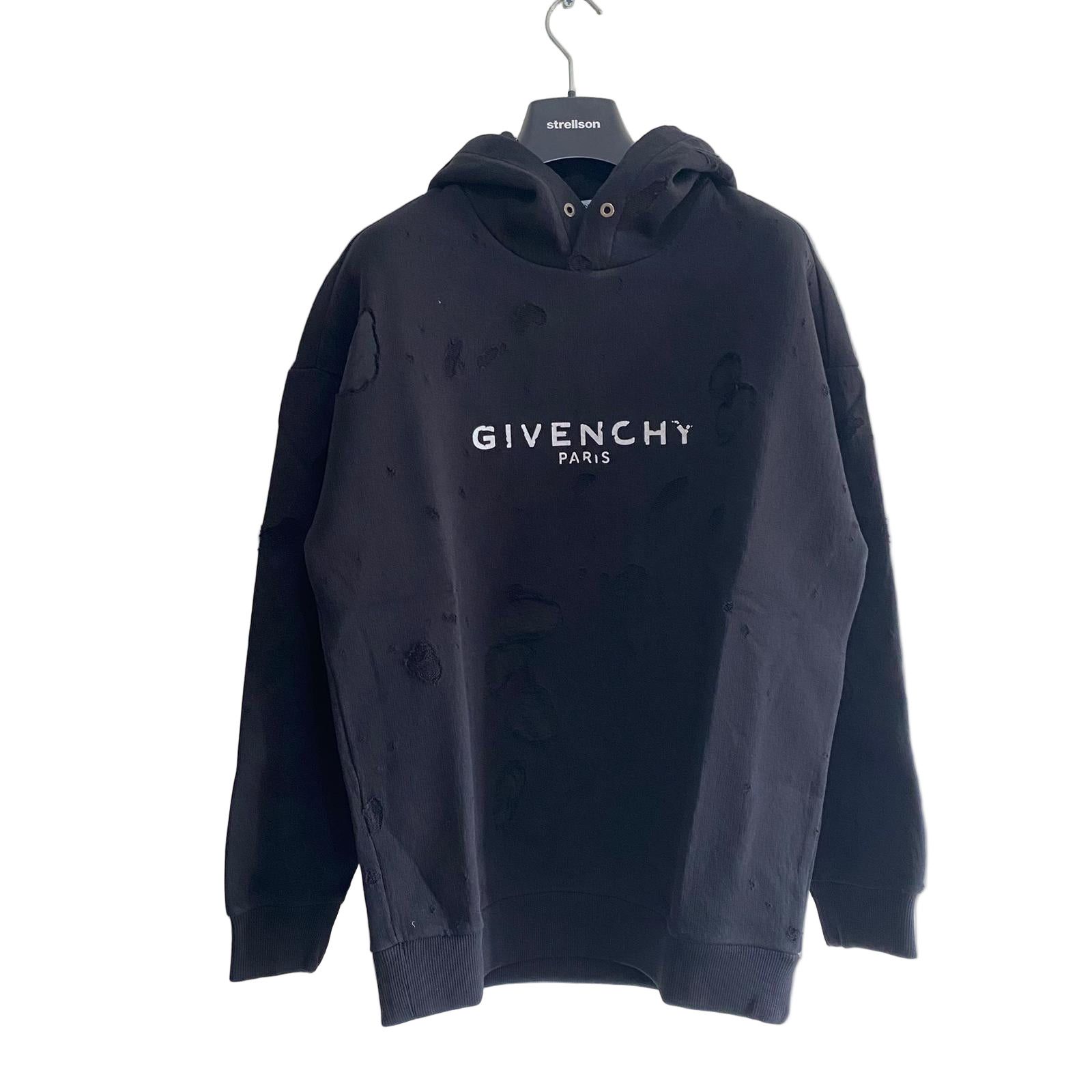 Black Distressed Blurred Logo Hoodie