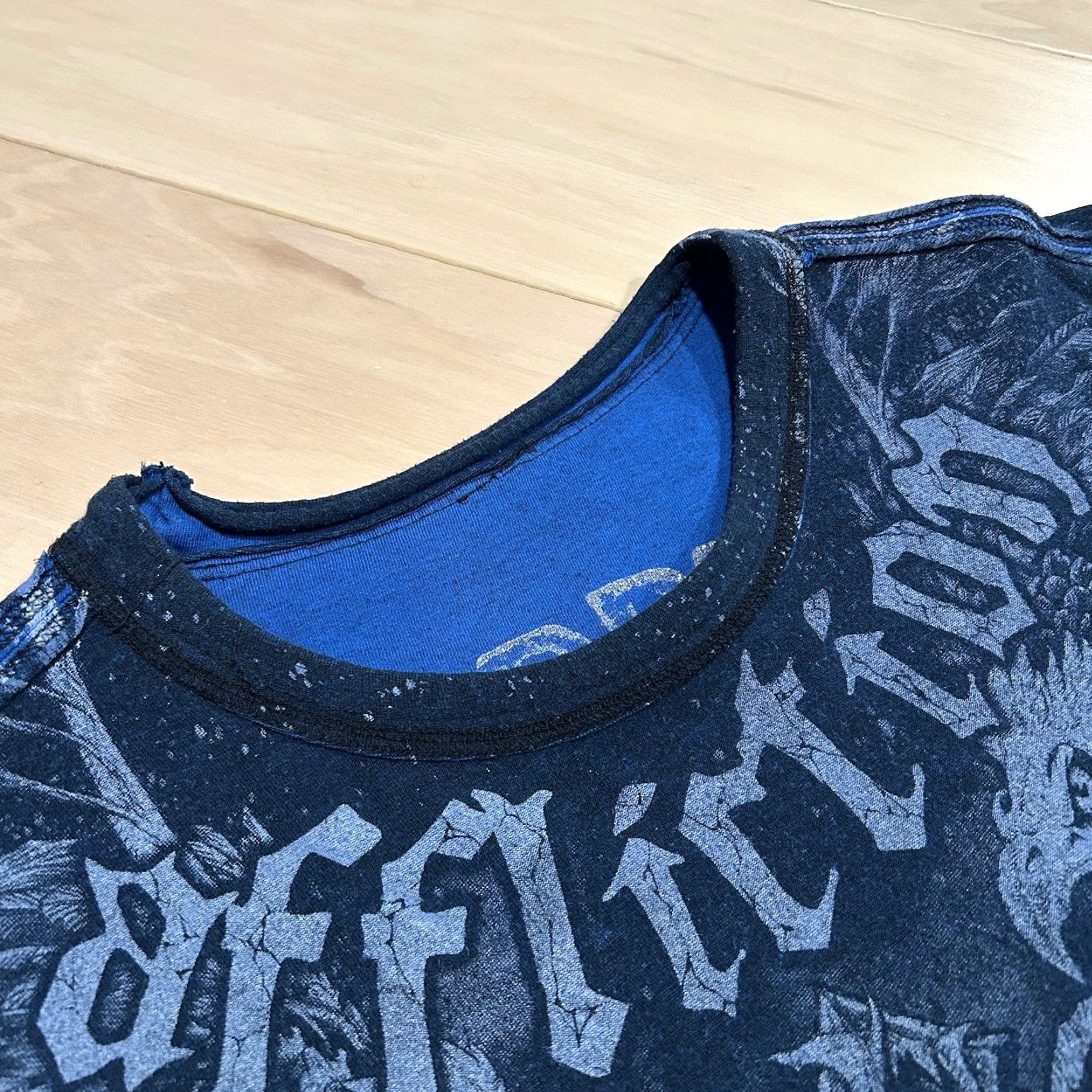 Affliction Affliction T-Shirt Mens Regular Short Sleeve Reversible Blue 100% Cotton Graphic Print Logo Skull Biker Streetwear 30 length 22-1/2 pit to pit Size US L / EU 52-54 / 3 - 2 Thumbnail