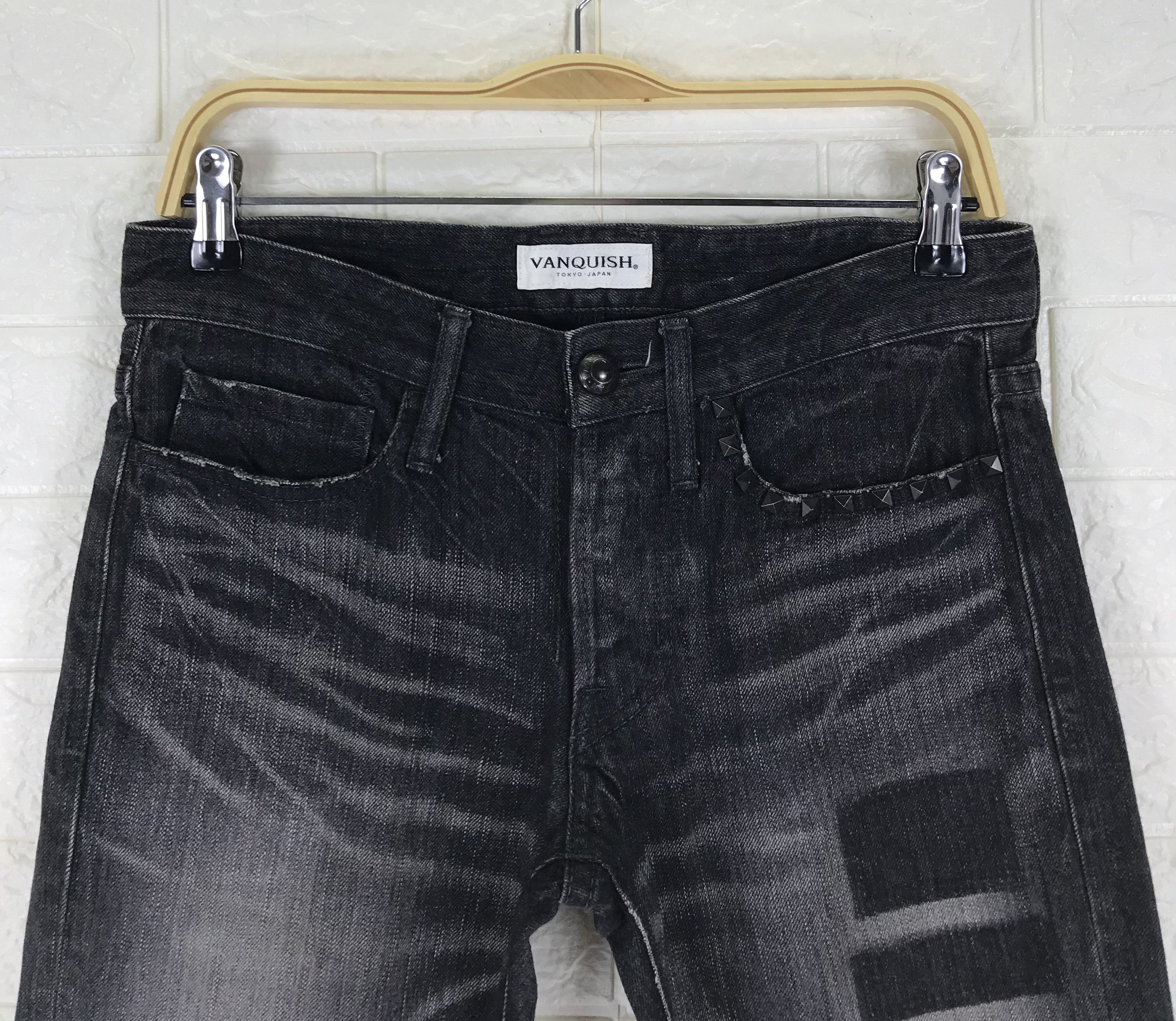 Vanquish Vanquish Studded Faded Black Flare Jeans Size US 30 / EU 46 - 2 Thumbnail