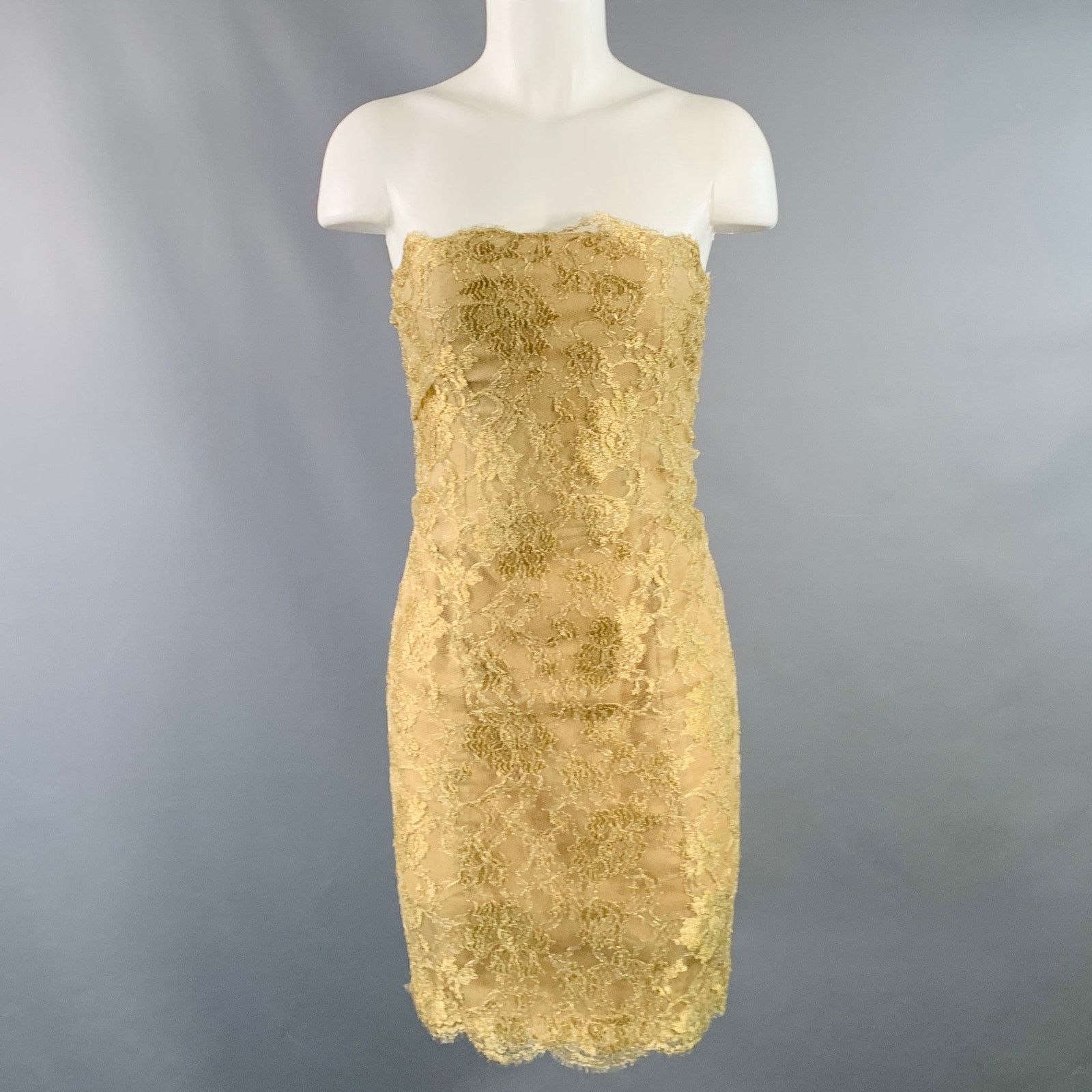 Other OKW Beige Gold Silk Lace Strapless Mini Cocktail Dress Size XS / US 0-2 / IT 36-38 - 1 Thumbnail