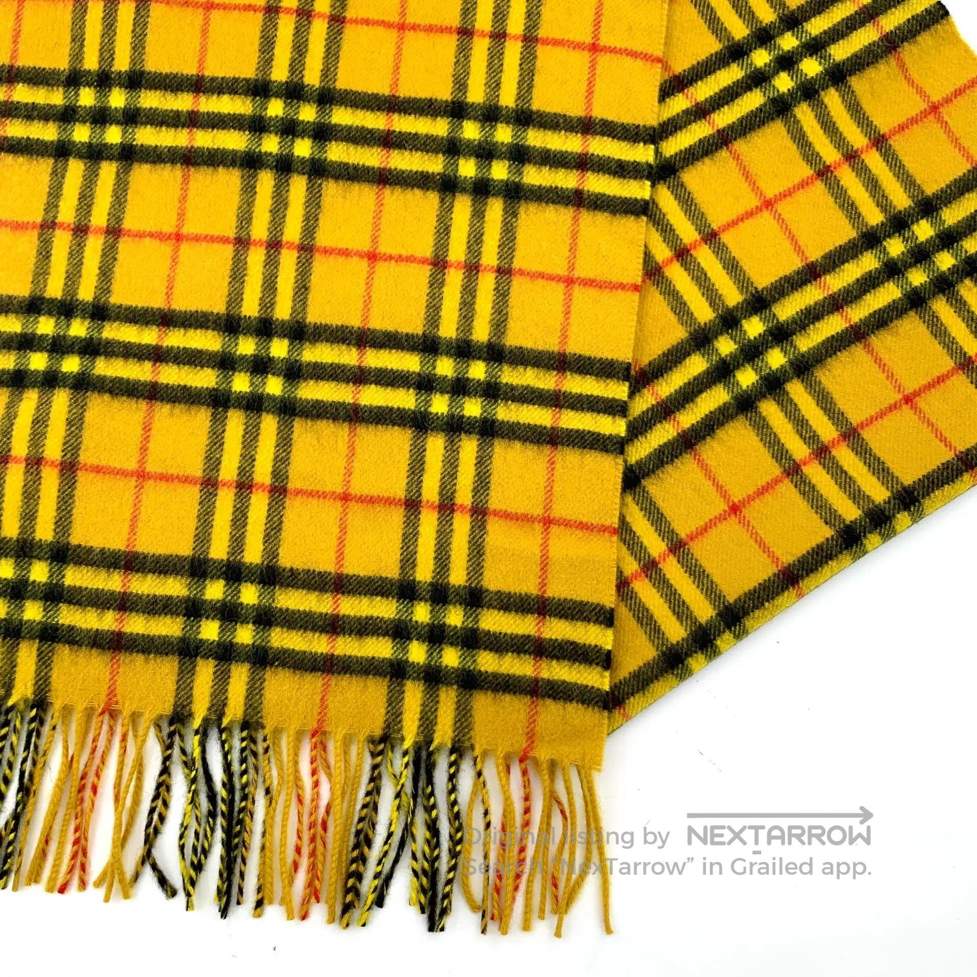 Burberry Burberry Yellow Plaid Cashmere Fringe Scarf| Size ONE SIZE - 5 Thumbnail