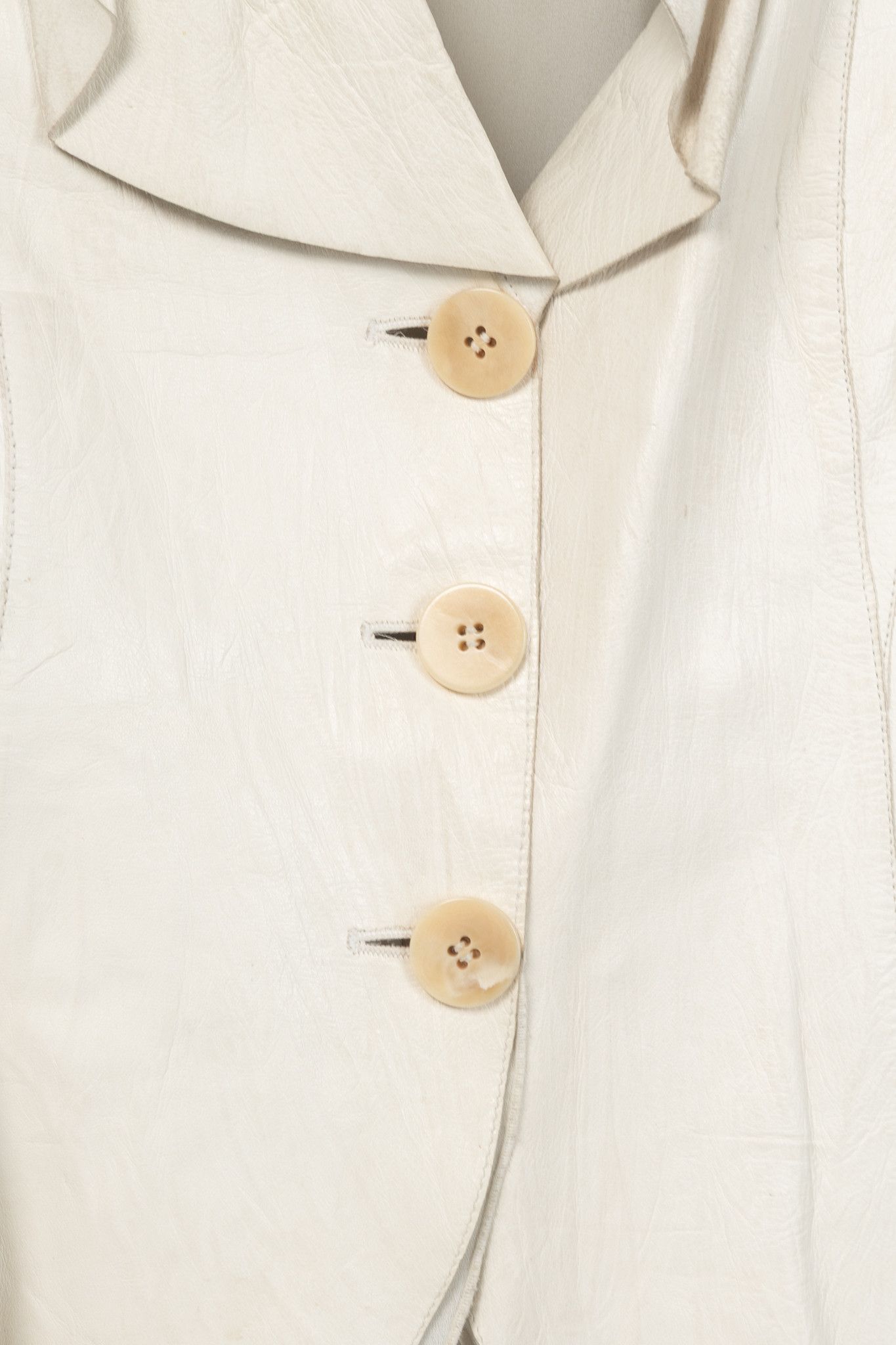 Armani Collezioni Armani Collezioni Cream Leather Shawl-Lapel Blazer Size L / US 10 / IT 46 - 8 Thumbnail
