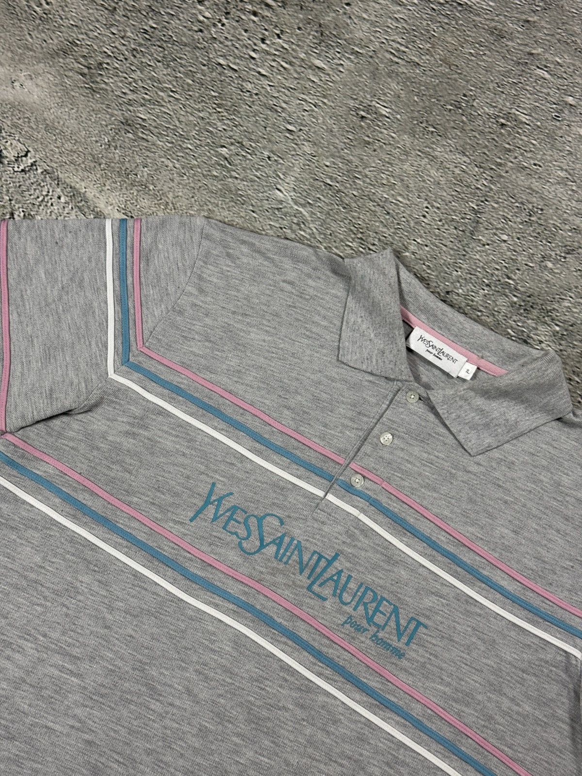 Yves Saint Laurent Yves Saint Laurent polo big logo t-shirt vintage grey Size US XL / EU 56 / 4 - 2 Thumbnail
