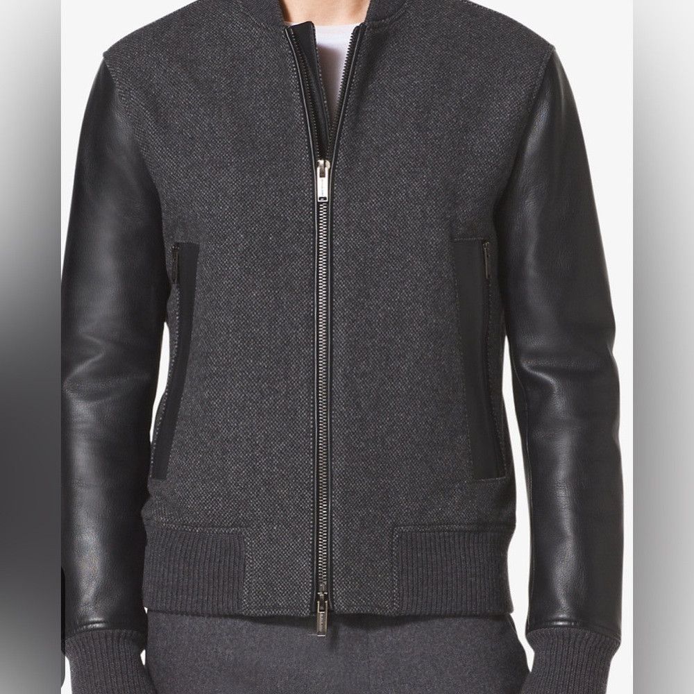 Michael Kors grey/black full zipper 2 pcket long jacket