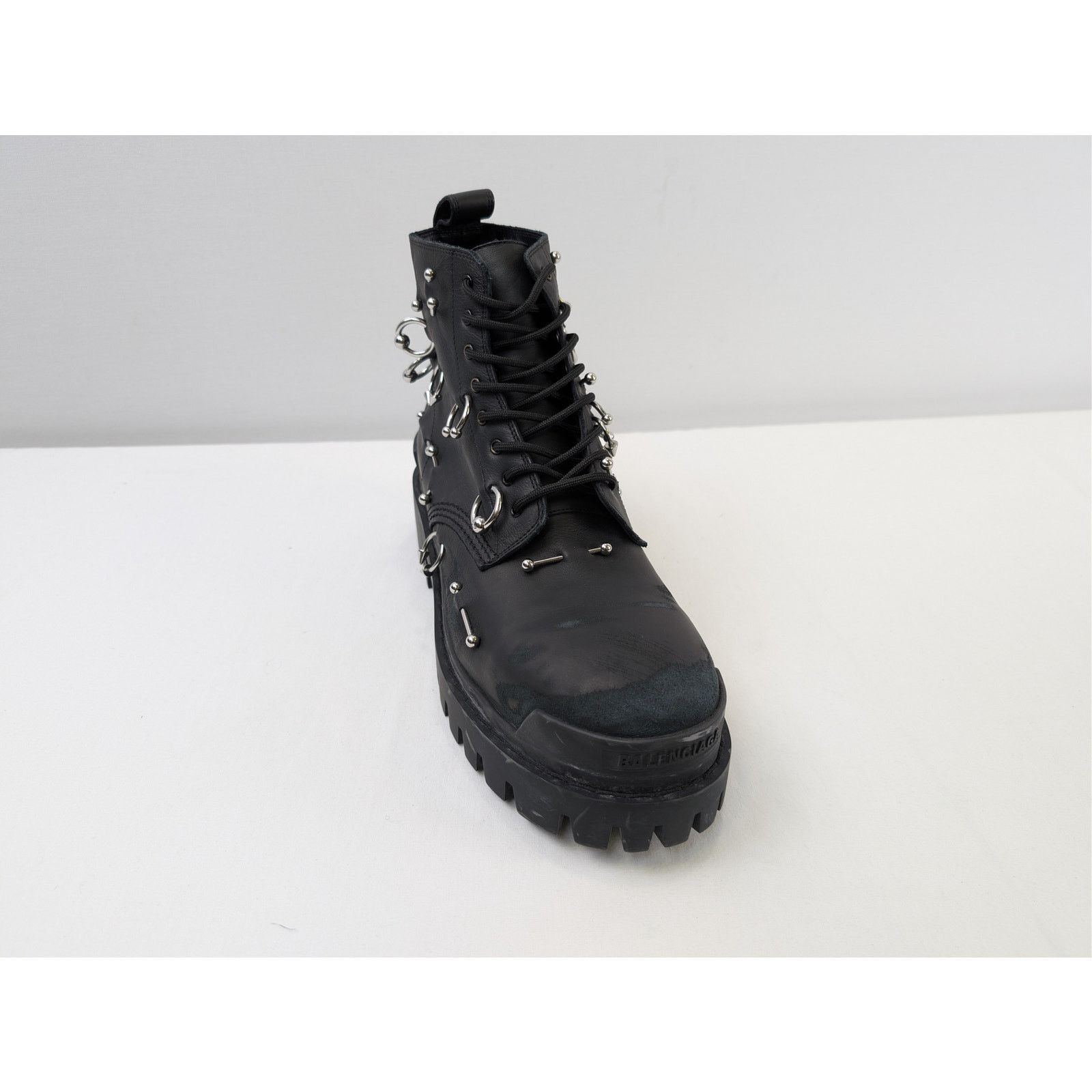 Balenciaga o1rshd1 Leather Strike Piercing Boots in Black/Silver Size US 12 / EU 45 - 4 Thumbnail